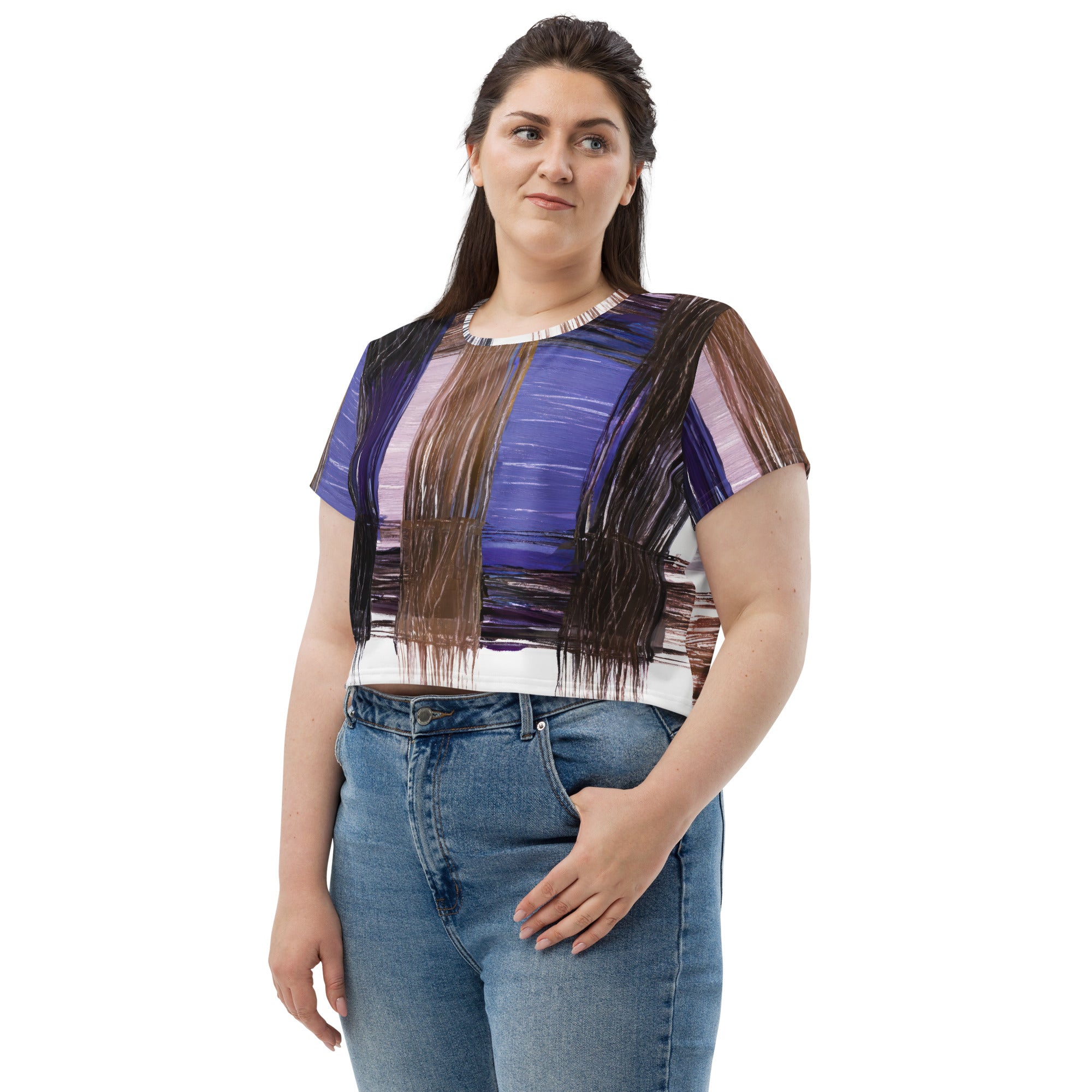 Womens Stretch Fit Crop Tee in Rustic Brown Interweave, showcasing its cropped silhouette and soft fabric.