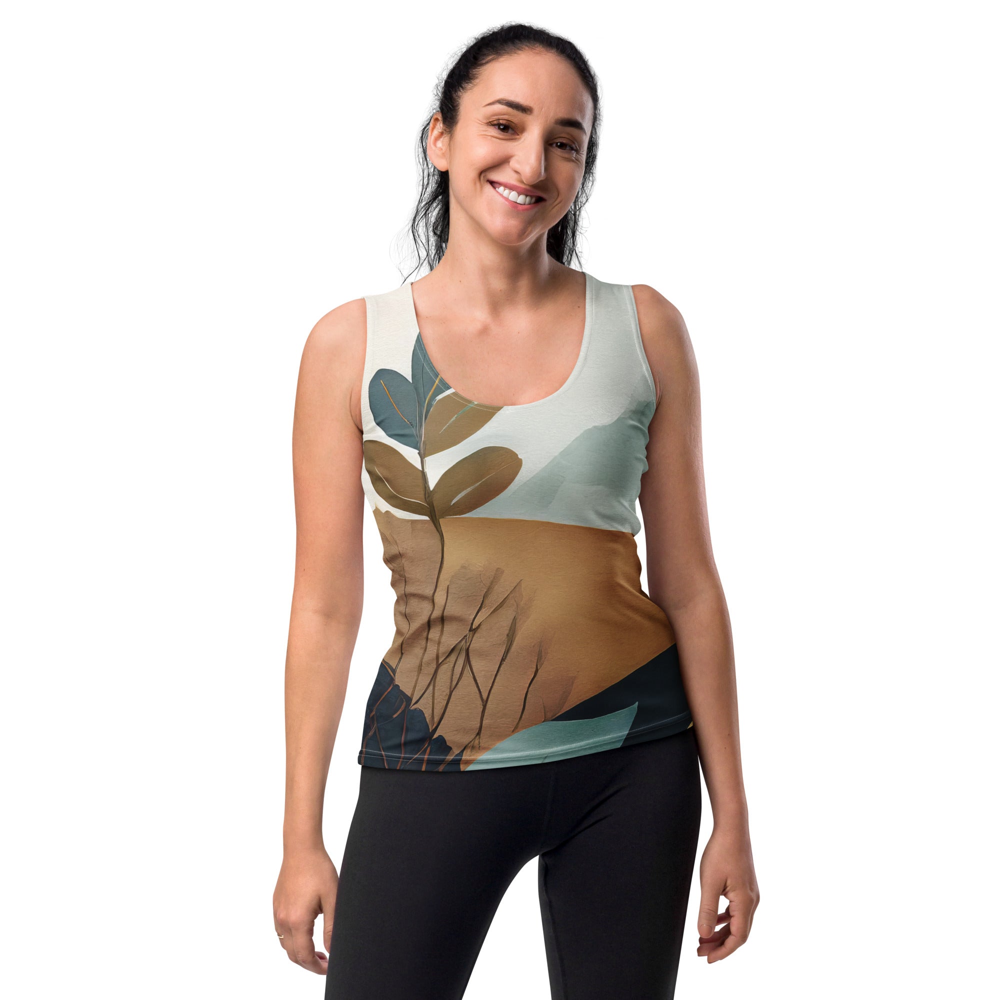 Womens Stretch Fit Tank Top featuring a Boho style print, showcasing a sleeveless design and scoop neckline, perfect for casual and active wear.