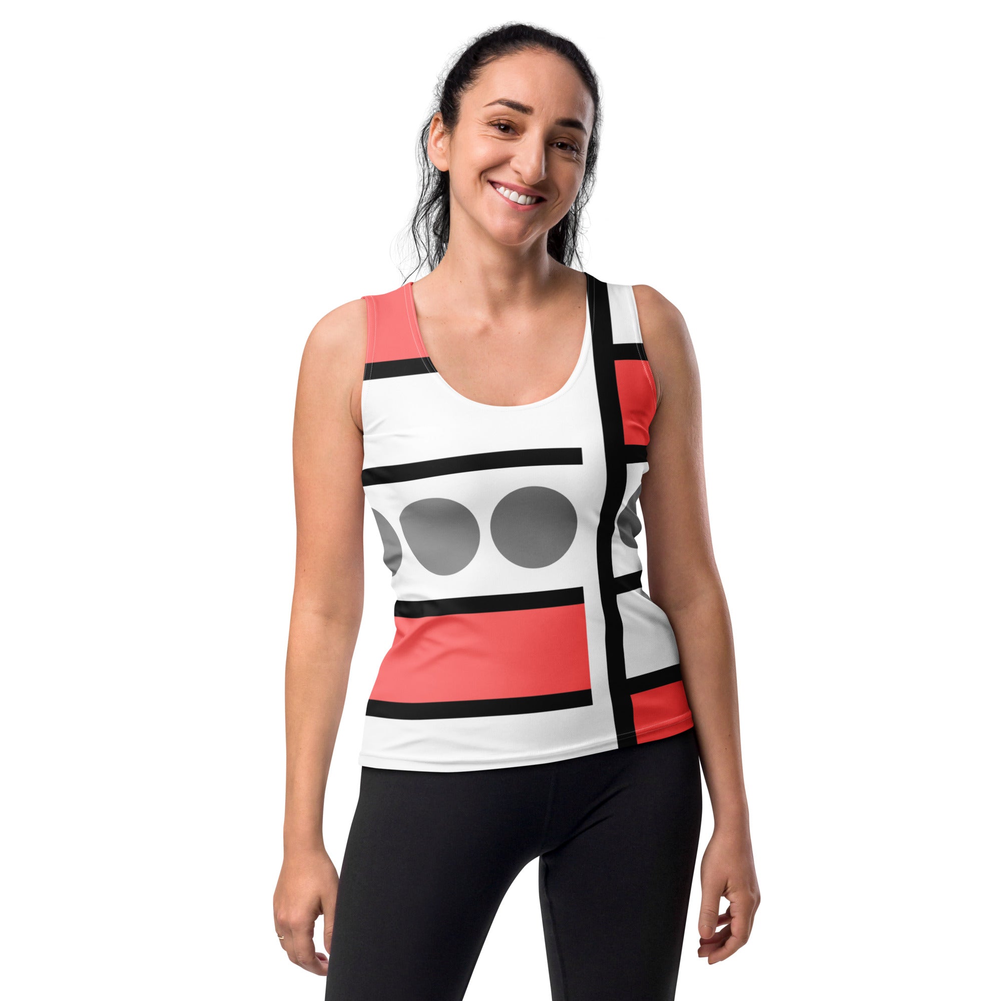 Womens Stretch Fit Tank Top in Pale Red Print, showcasing a sleeveless design and scoop neckline, perfect for workouts and casual wear.