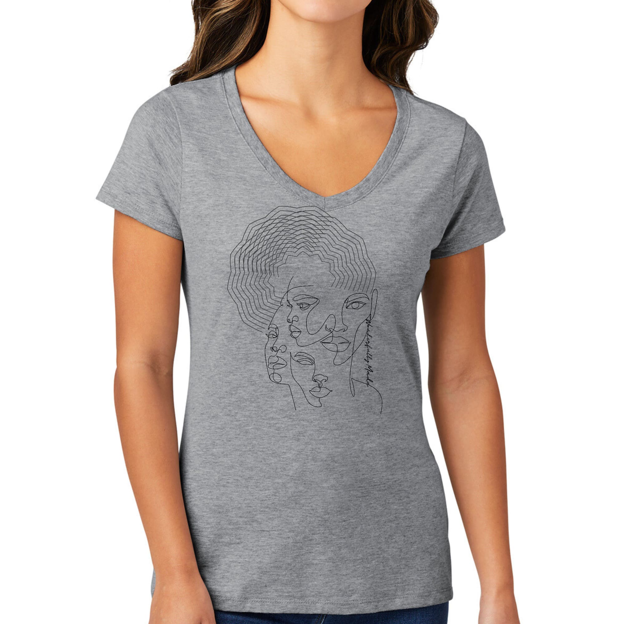 Black Women's V-neck Graphic T-shirt with 'Every Woman is Wonderfully Made' printed design, showcasing a comfortable fit and soft fabric.