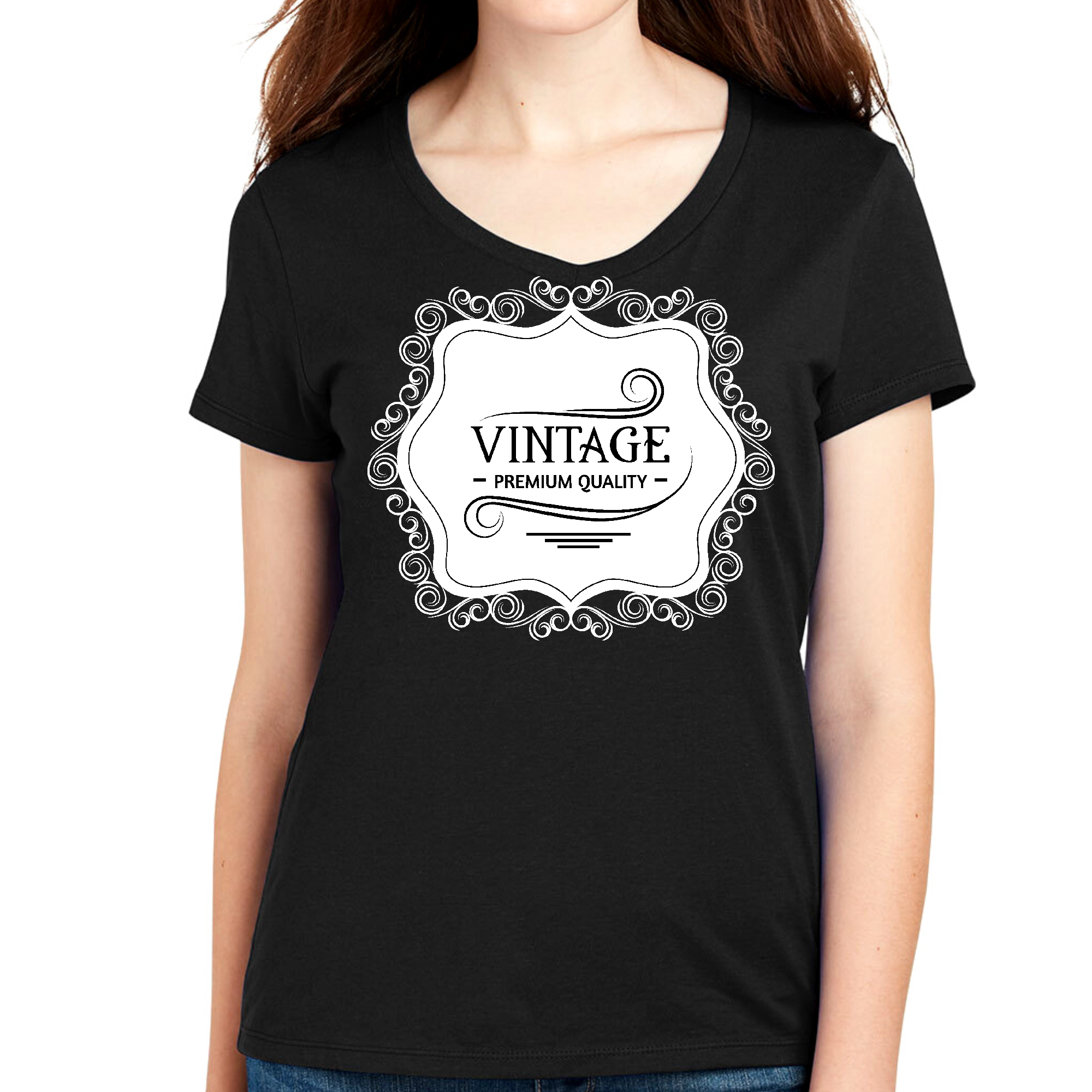 Women's V-neck Graphic T-shirt in vintage style, featuring a soft cotton fabric and stylish graphic design, available in various sizes.