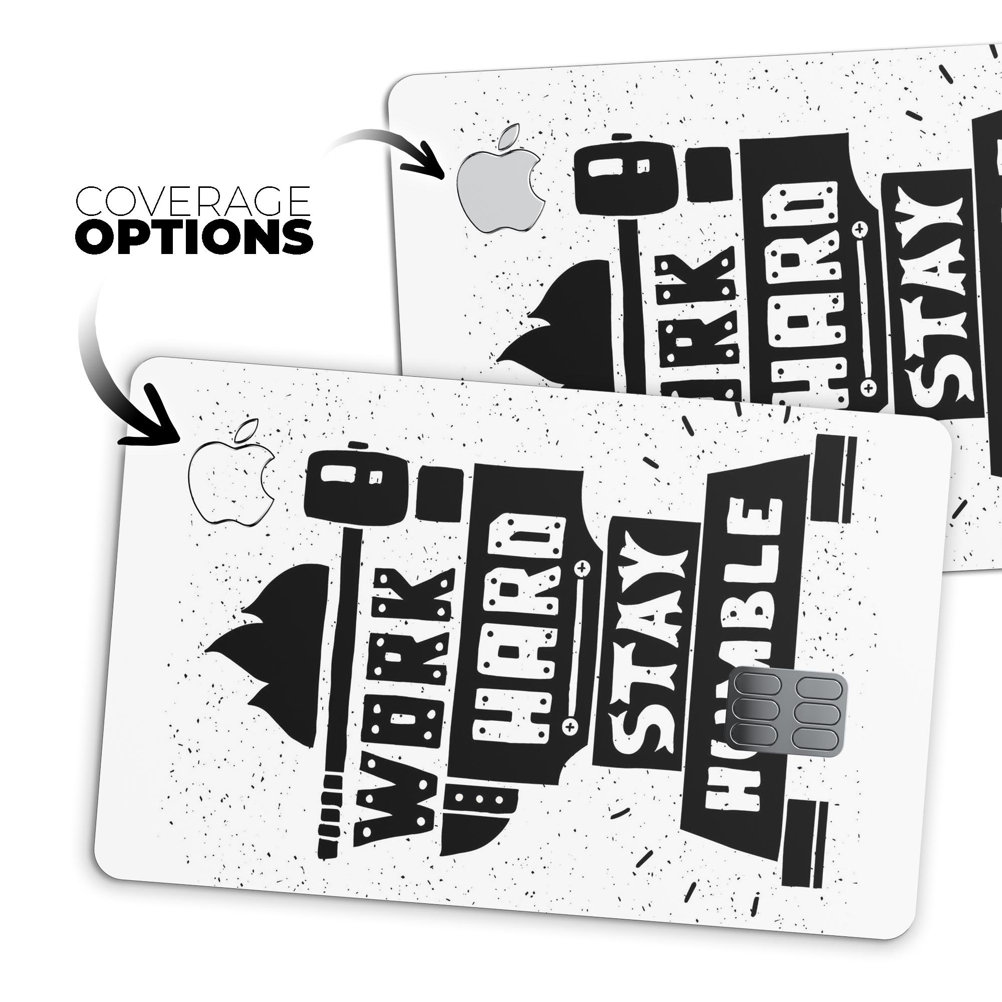 Work Hard Stay Humble Premium Protective Decal Skin-Kit for Apple Card, showcasing its sleek design and high-quality finish.