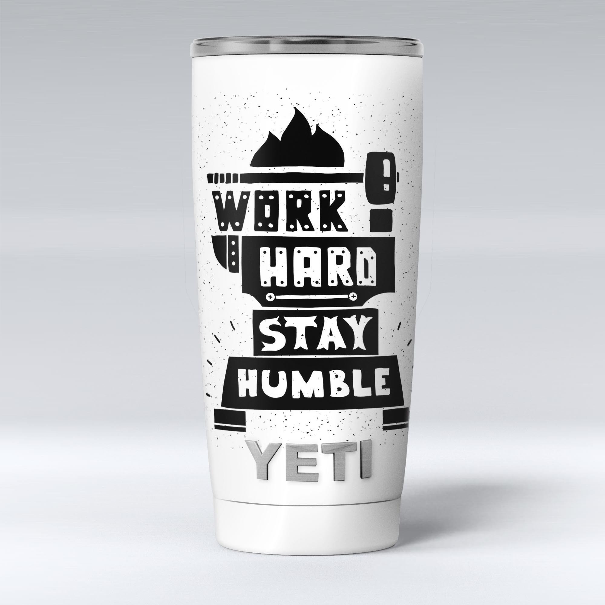 Work Hard Stay Humble skin decal vinyl wrap kit for Yeti Cooler, showcasing a stylish design and premium quality material.