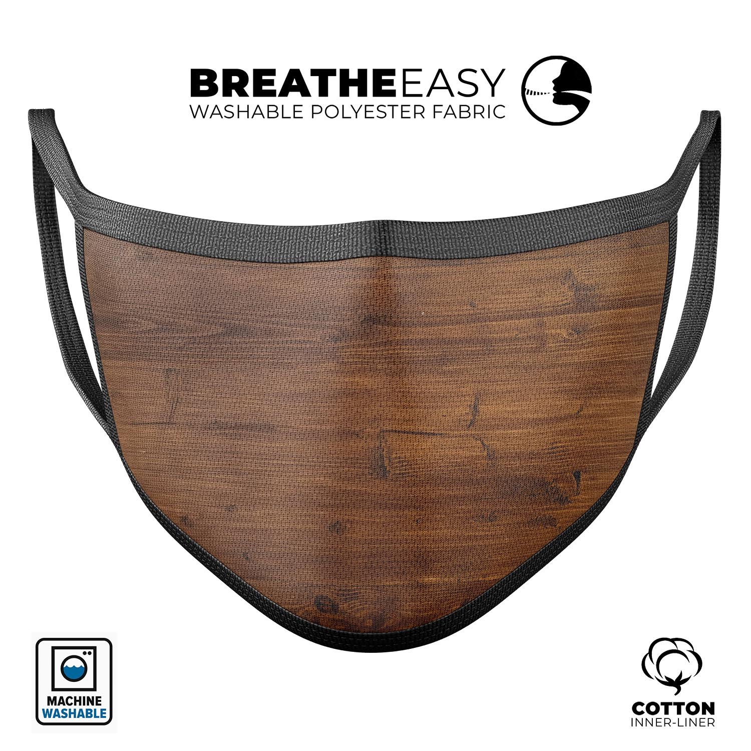 Worn Wood Planks V2876 unisex anti-dust mouth cover, featuring a stylish design and adjustable ear loops for a comfortable fit.