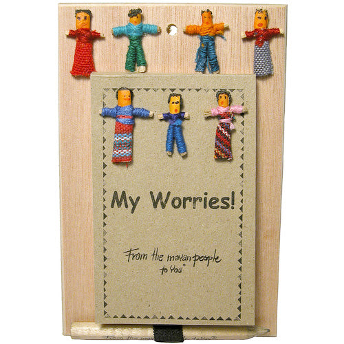 Worry Doll Notepad featuring colorful designs and a pencil, inspired by Mayan worry dolls, perfect for organizing thoughts.