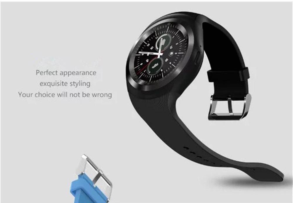 Y1 Smart Watch with high-resolution display and stylish wristband design, showcasing its features and functionality.