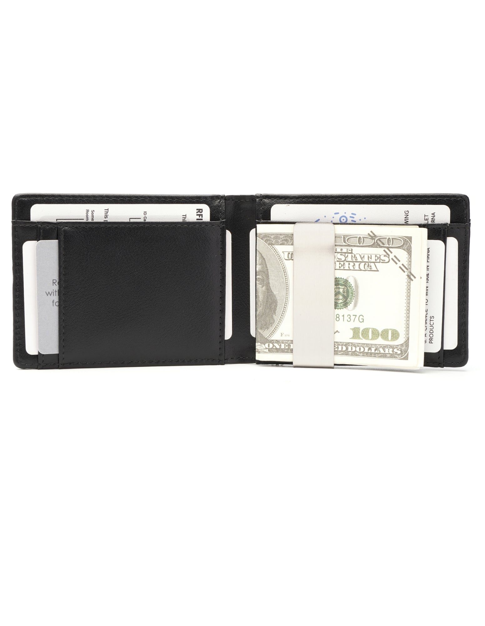 YAMBA Wallet I Black made from high-quality vegan leather, featuring a slim bifold design with card slots, money clip, and coin pocket.