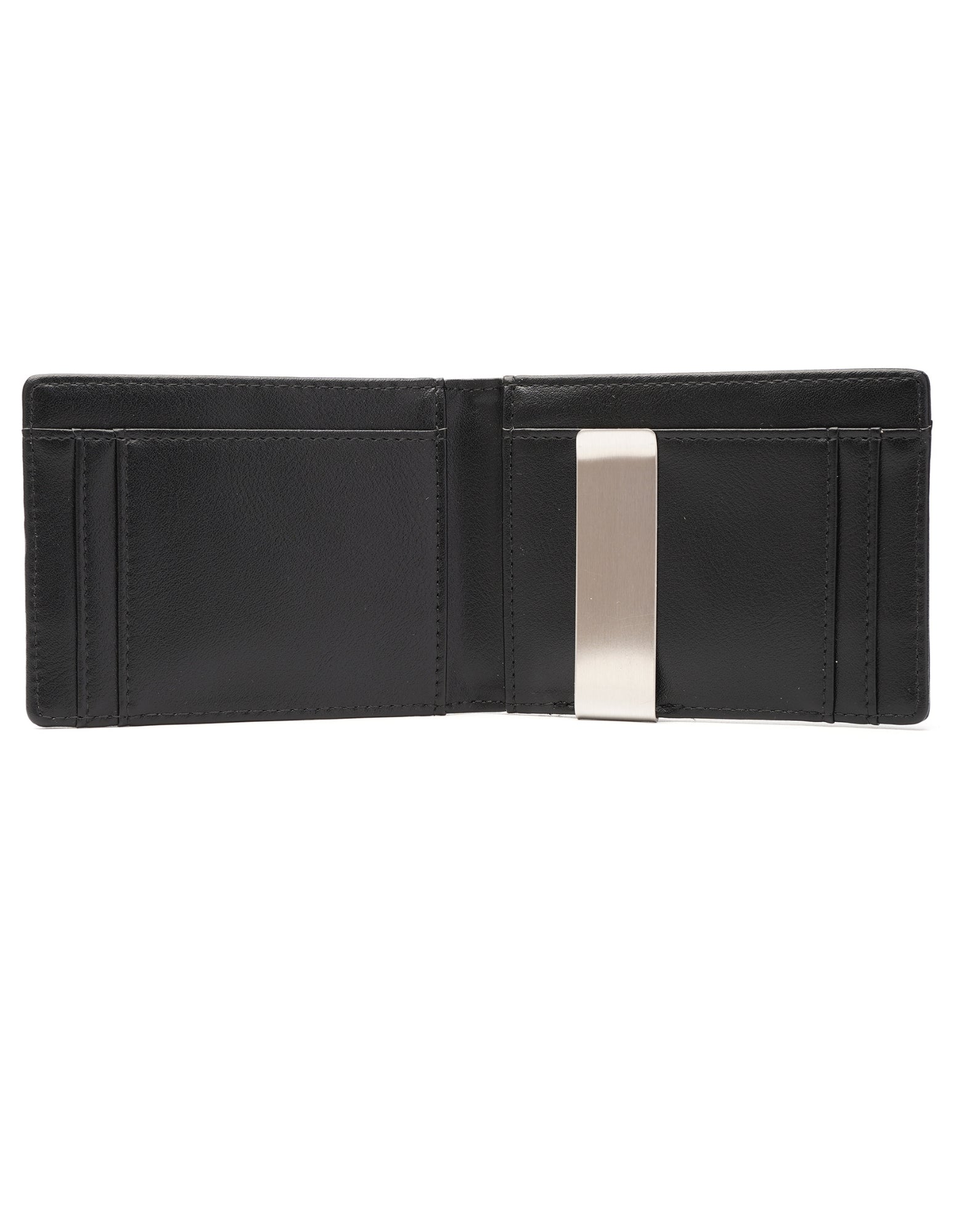 YAMBA Wallet I Black made from high-quality vegan leather, featuring a slim bifold design with card slots, money clip, and coin pocket.