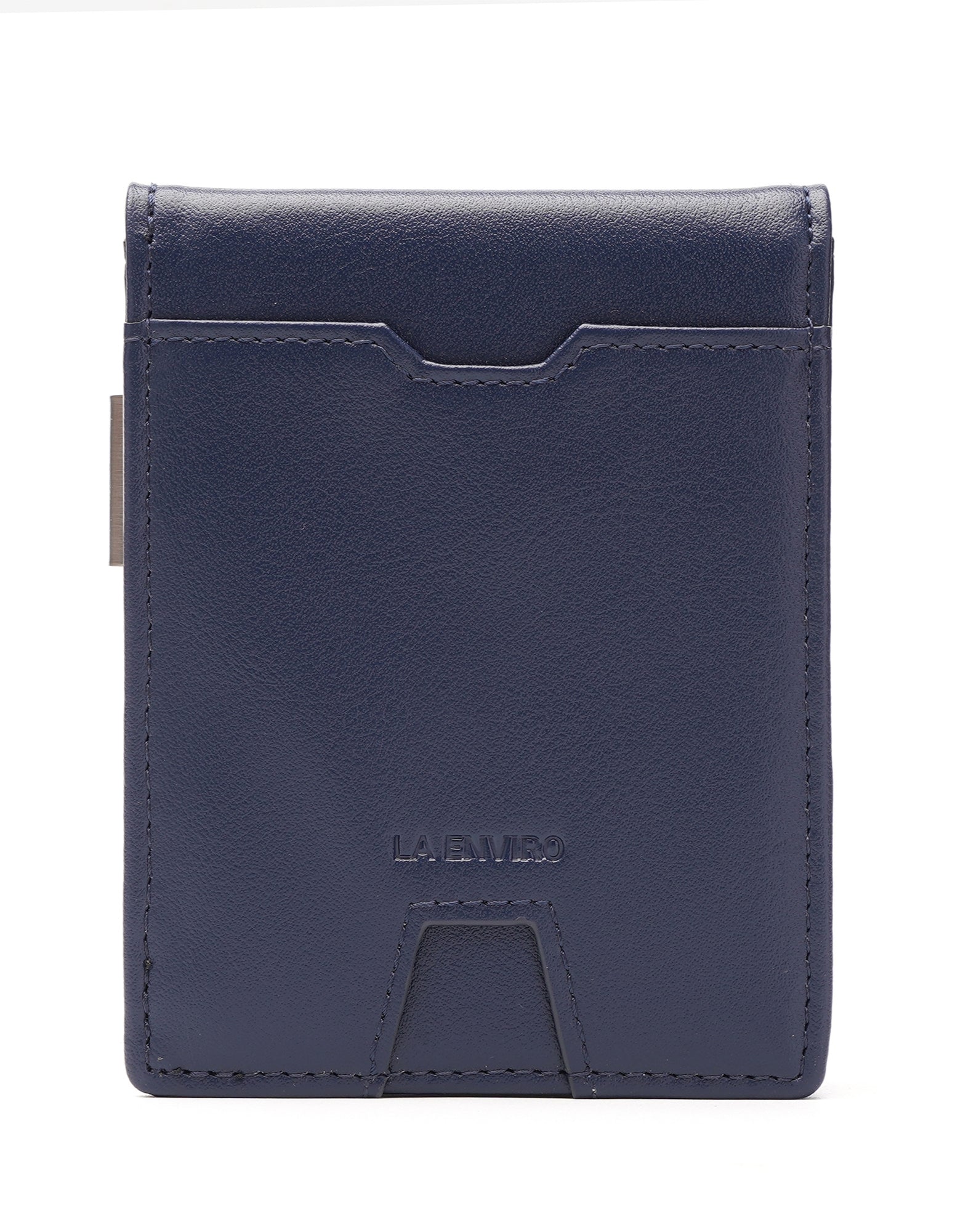 YAMBA Wallet I Blue made from high-quality vegan leather, featuring a slim bifold design with a money clip and coin pocket.