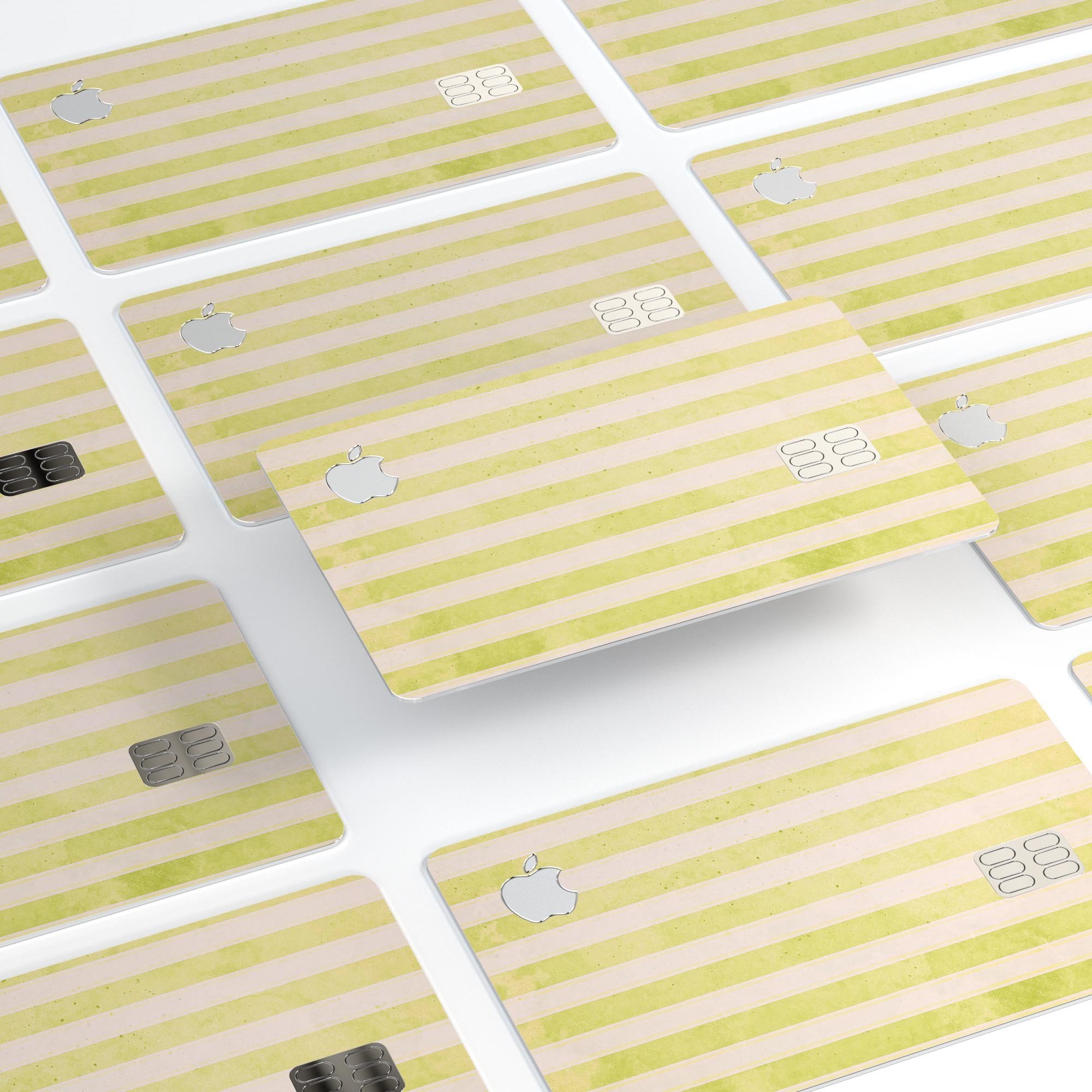 Yellow and white vertical stripes premium protective decal skin-kit for Apple Card, showcasing its stylish design and high-quality finish.