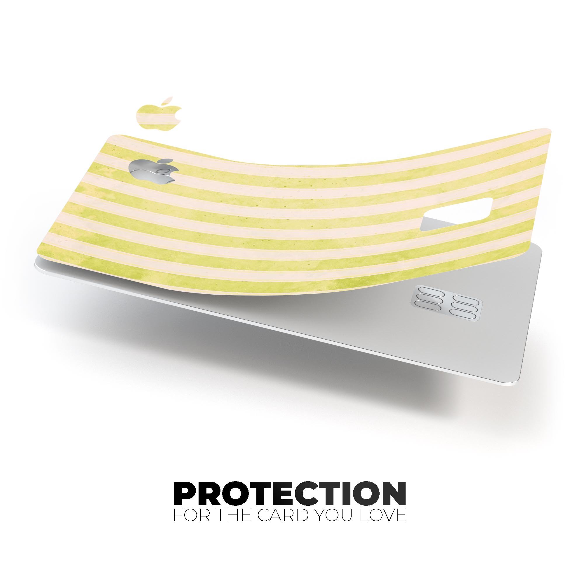 Yellow and white vertical stripes premium protective decal skin-kit for Apple Card, showcasing its stylish design and high-quality finish.