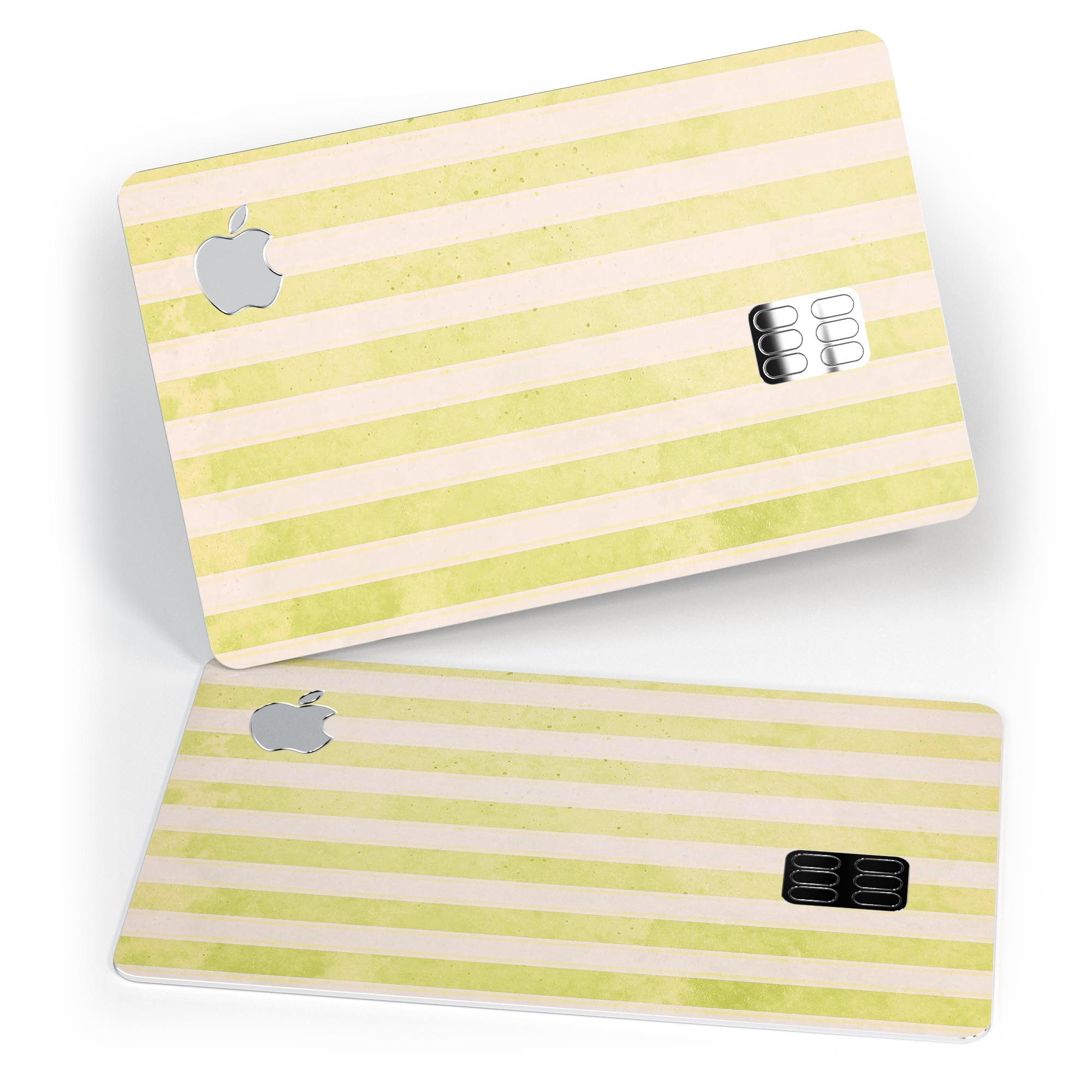 Yellow and white vertical stripes premium protective decal skin-kit for Apple Card, showcasing its stylish design and high-quality finish.