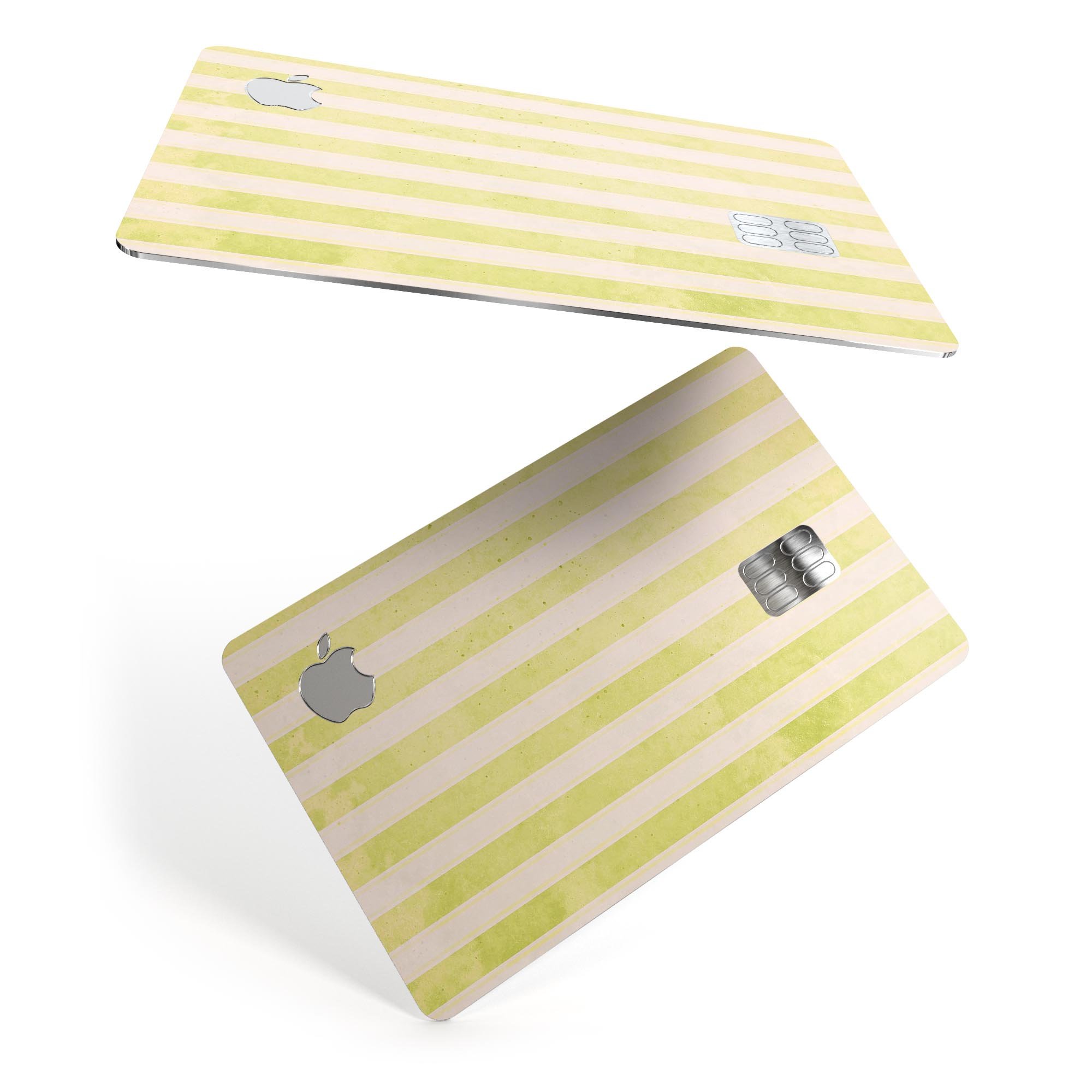 Yellow and white vertical stripes premium protective decal skin-kit for Apple Card, showcasing its stylish design and high-quality finish.