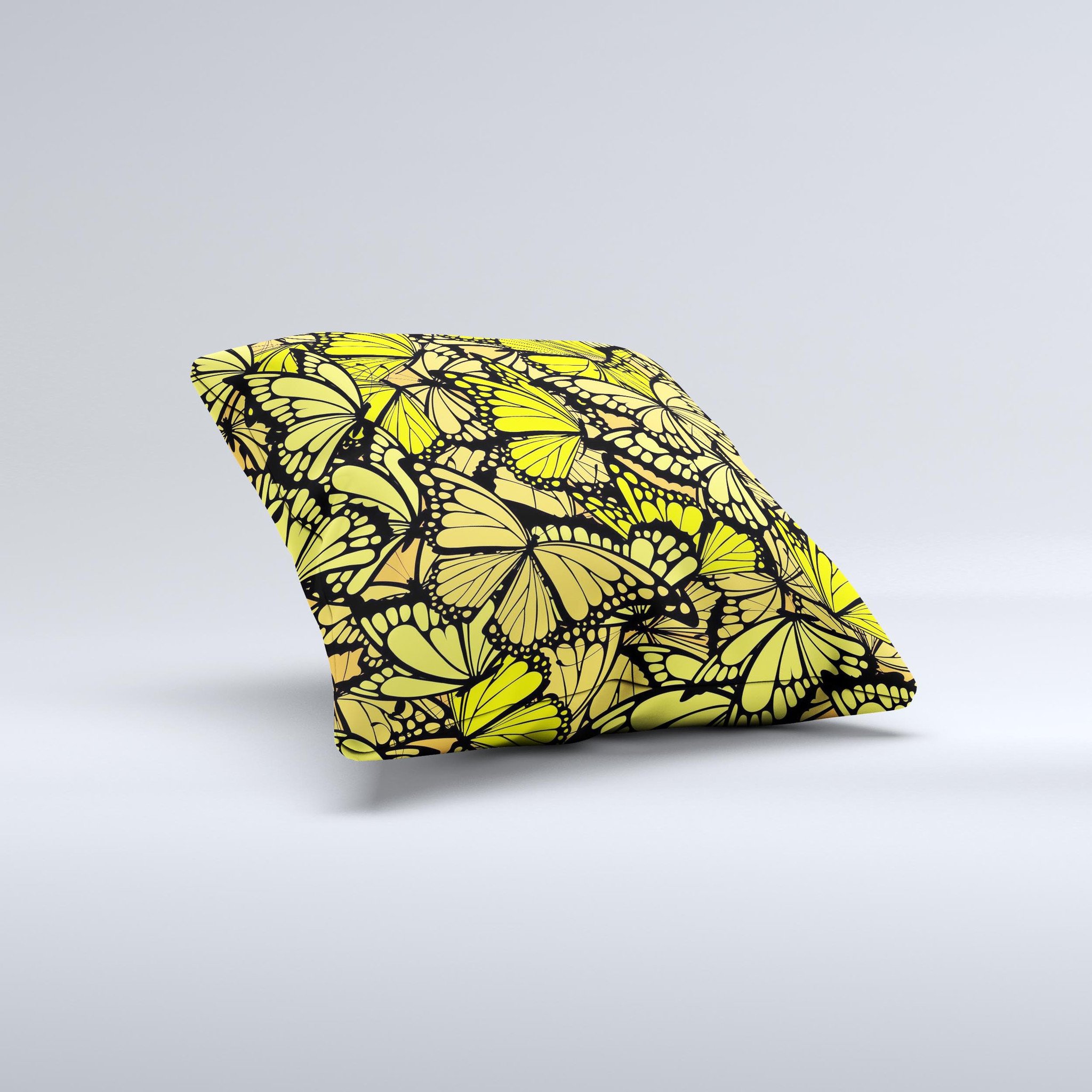 Yellow Butterfly Bundle Ink-Fuzed Decorative Throw Pillow showcasing vibrant butterfly design on a soft fabric.