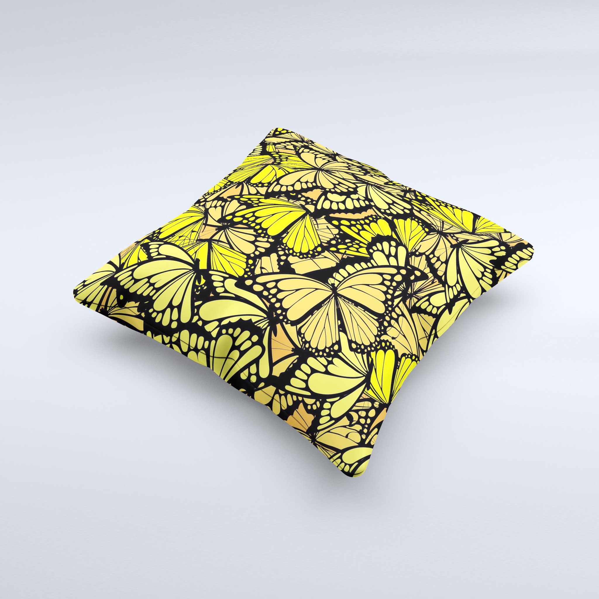 Yellow Butterfly Bundle Ink-Fuzed Decorative Throw Pillow showcasing vibrant butterfly design on a soft fabric.