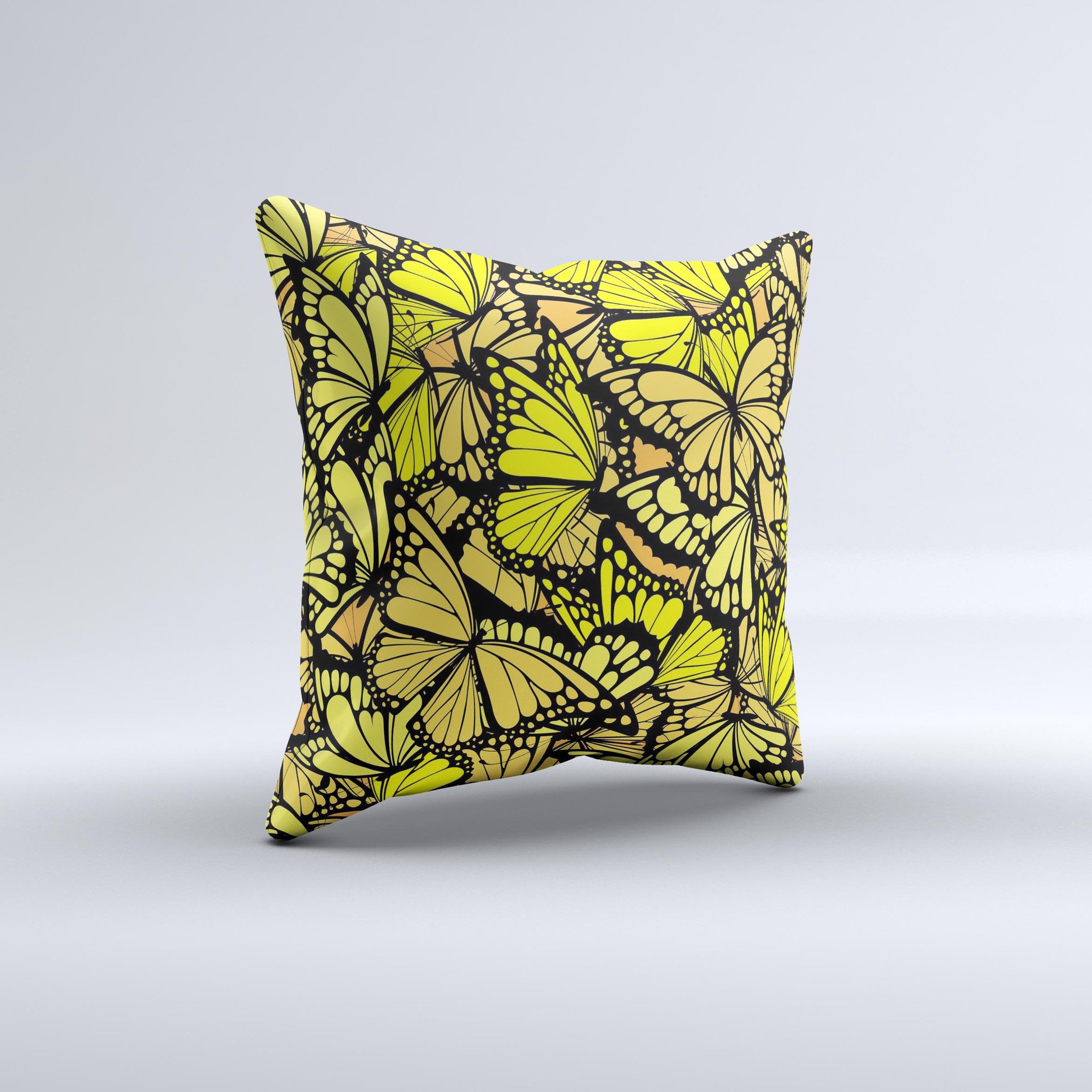 Yellow Butterfly Bundle Ink-Fuzed Decorative Throw Pillow showcasing vibrant butterfly design on a soft fabric.