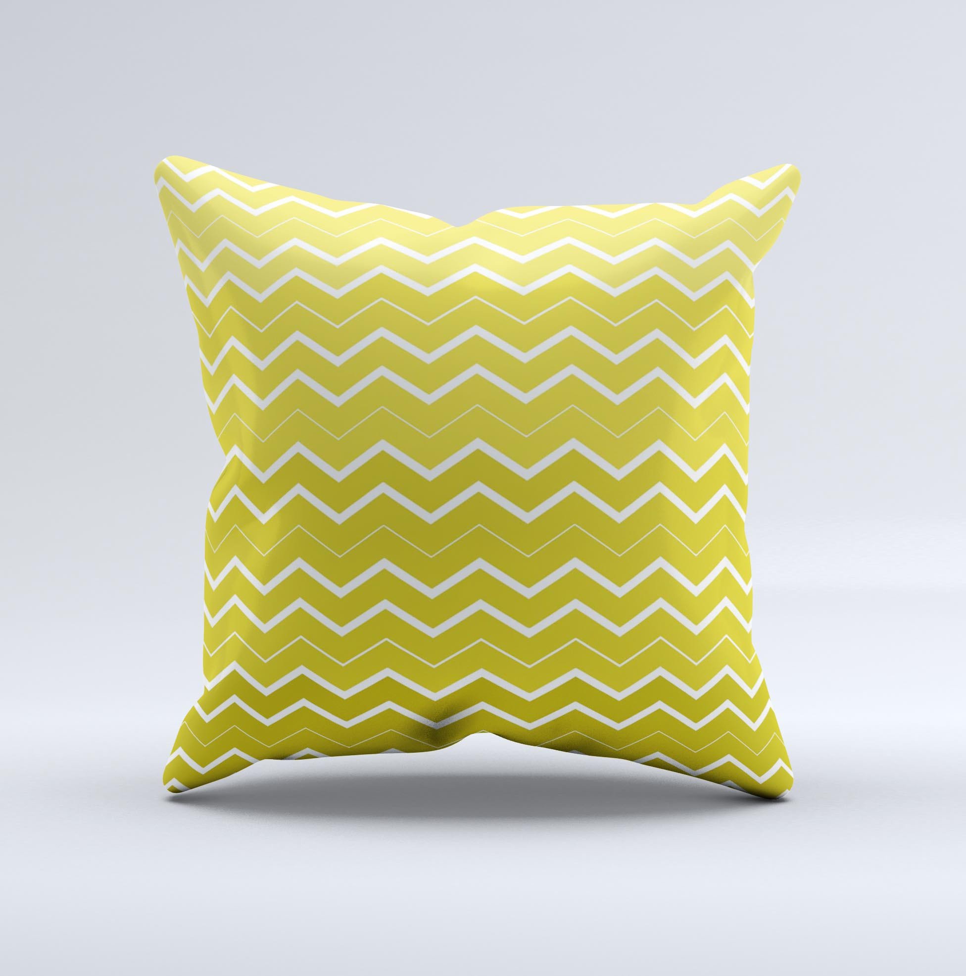 Yellow Gradient Layered Chevron Ink-Fuzed Decorative Throw Pillow showcasing a vibrant chevron pattern with a soft texture.
