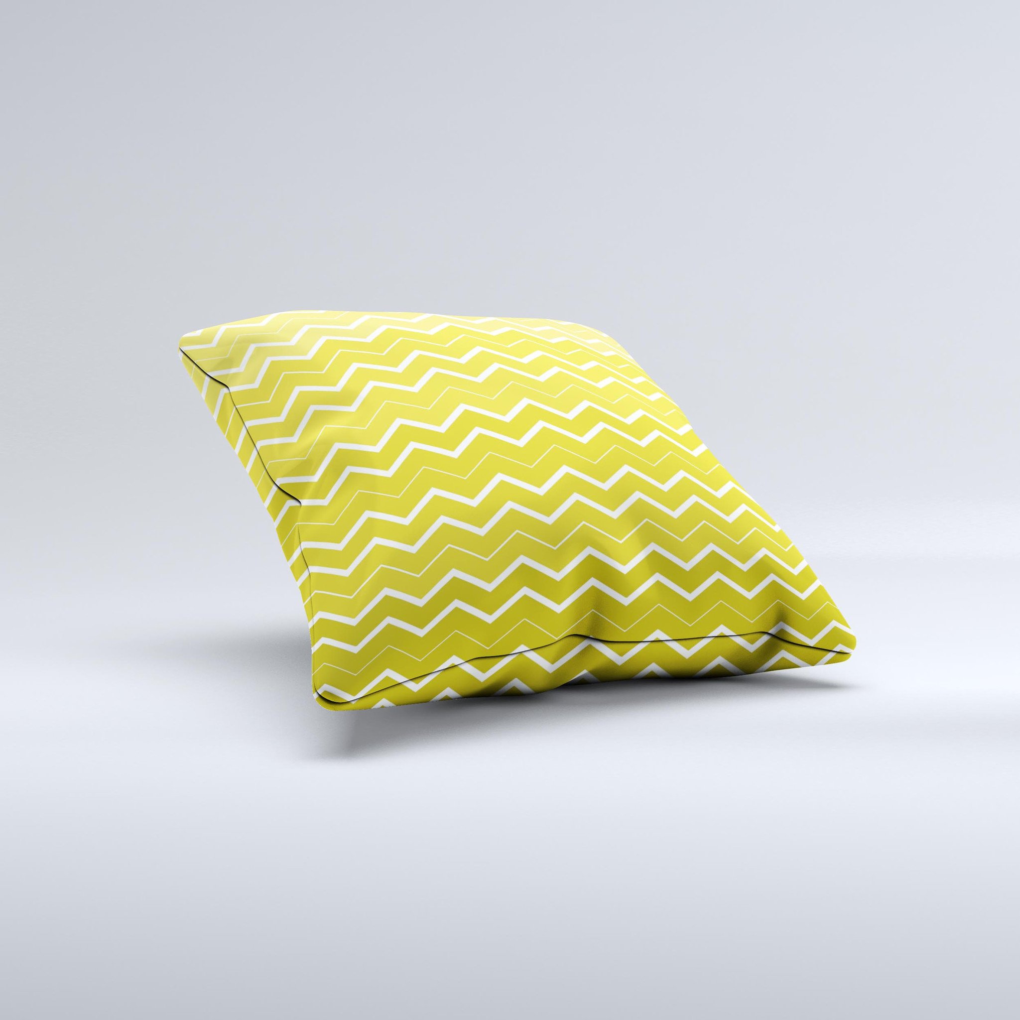 Yellow Gradient Layered Chevron Ink-Fuzed Decorative Throw Pillow showcasing a vibrant chevron pattern with a soft texture.