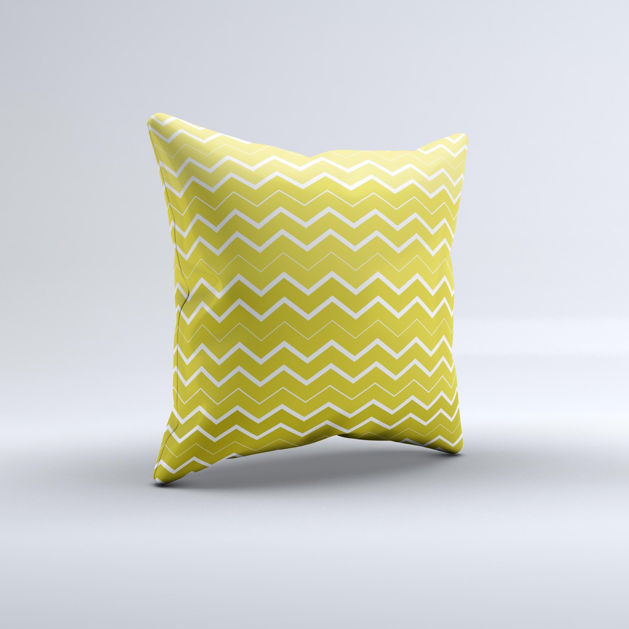 Yellow Gradient Layered Chevron Ink-Fuzed Decorative Throw Pillow showcasing a vibrant chevron pattern with a soft texture.