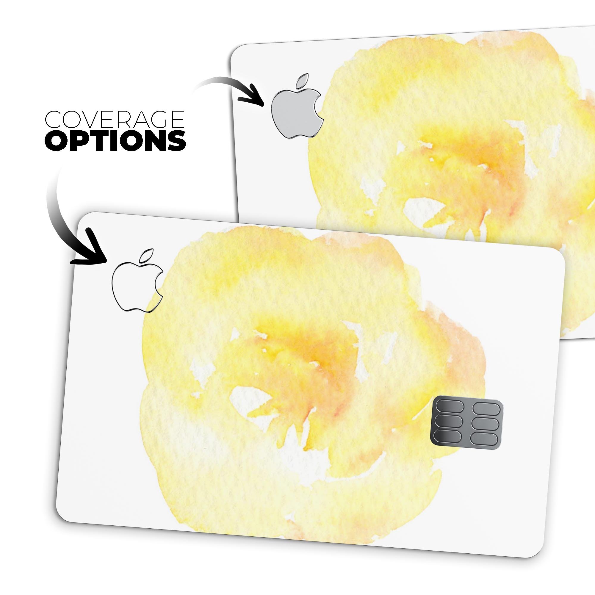 Yellow Orange Watercolored Hibiscus decal for Apple Card, showcasing vibrant colors and premium vinyl material.