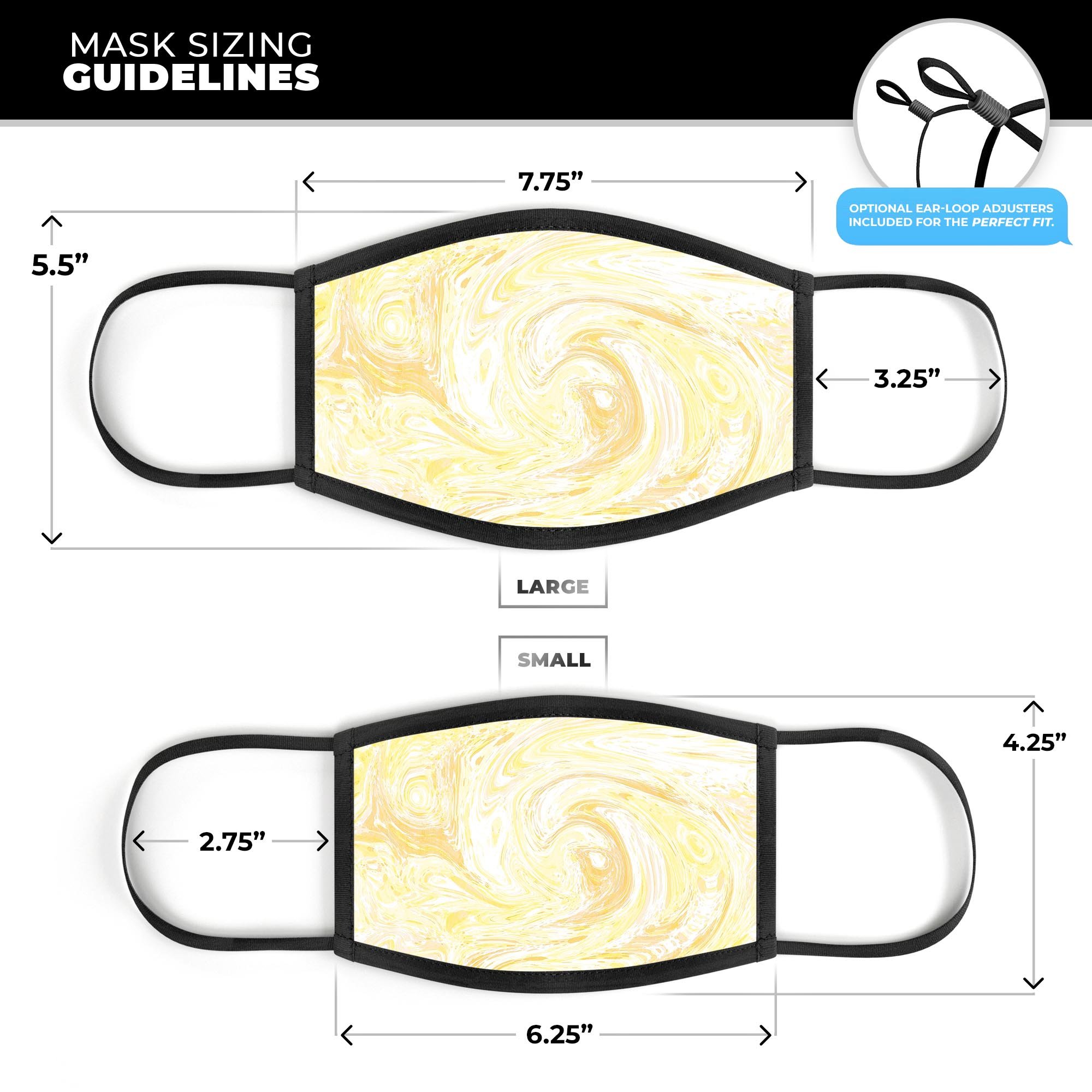 Yellow Slate Marble Surface V21 unisex mouth cover, featuring a vibrant dye-sublimated design and adjustable ear loops for a comfortable fit.