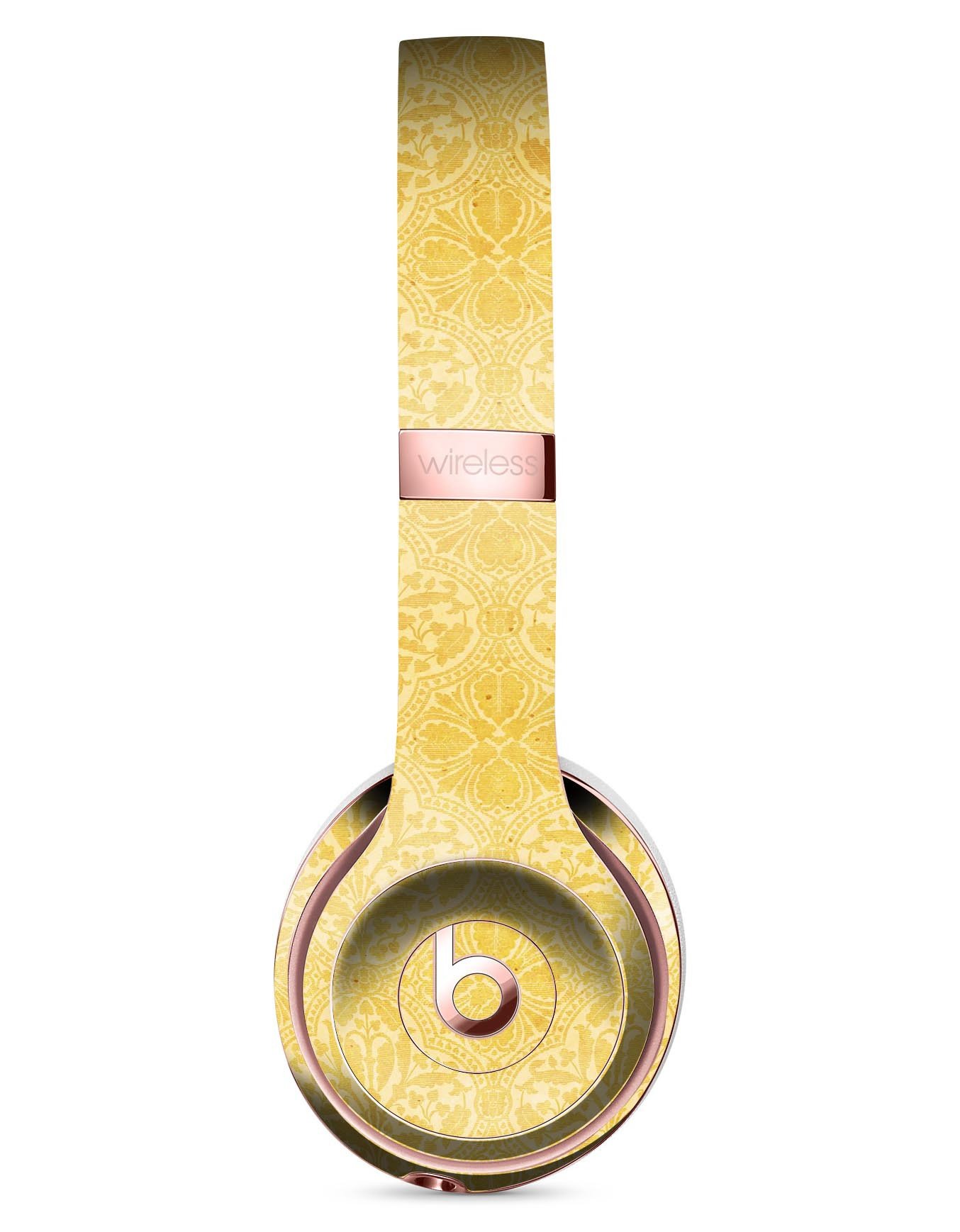 Yellow Vertical Damask Pattern Skin Kit for Beats by Dre Solo 3 Wireless Headphones, showcasing intricate design and premium vinyl material.