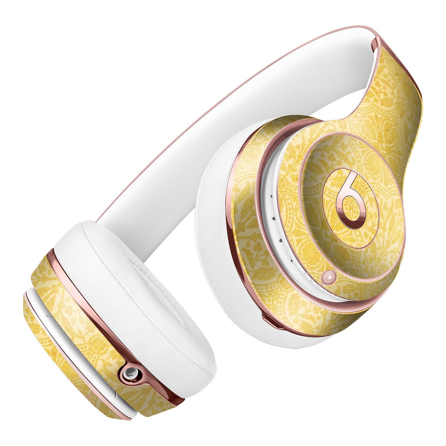 Yellow Vertical Damask Pattern Skin Kit for Beats by Dre Solo 3 Wireless Headphones, showcasing intricate design and premium vinyl material.