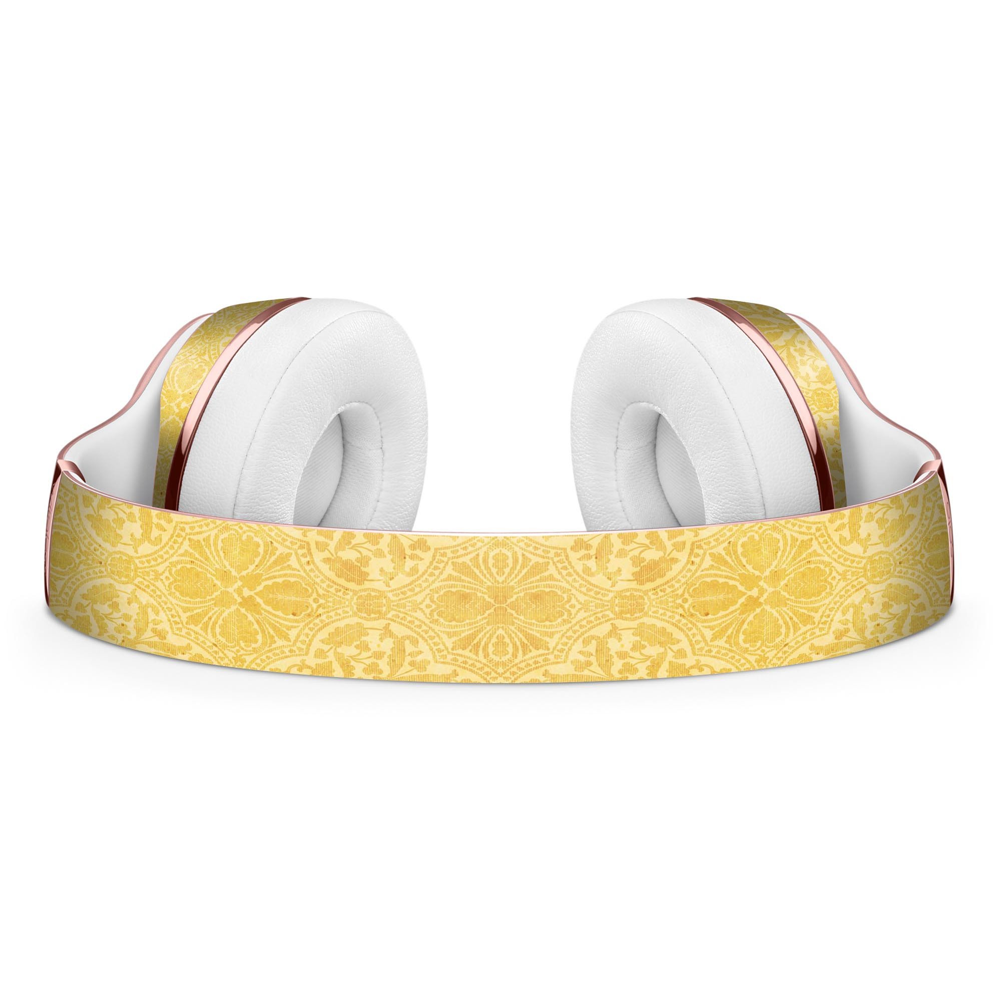 Yellow Vertical Damask Pattern Skin Kit for Beats by Dre Solo 3 Wireless Headphones, showcasing intricate design and premium vinyl material.
