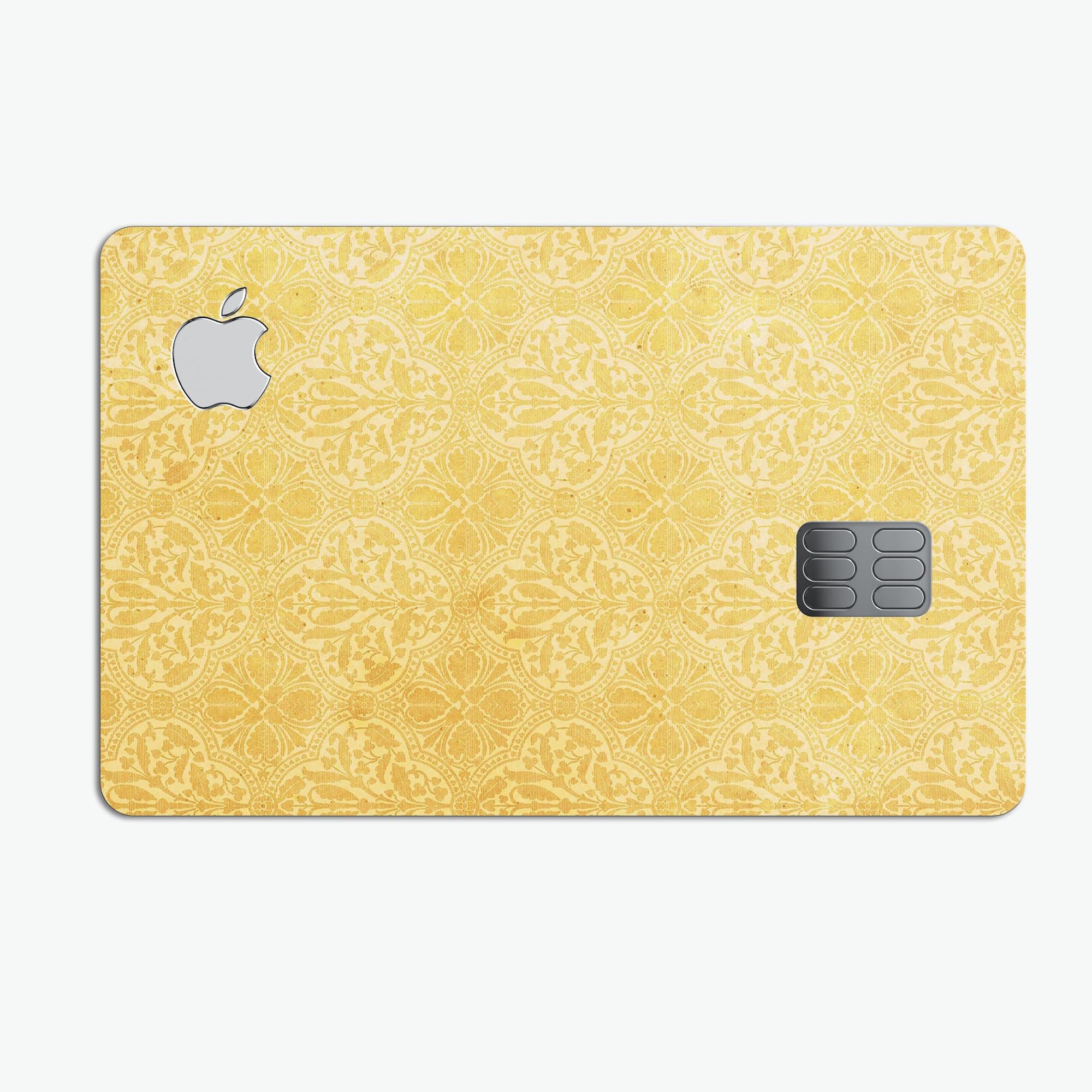 Yellow Vertical Damask Pattern decal skin for Apple Card, showcasing its elegant design and premium quality.