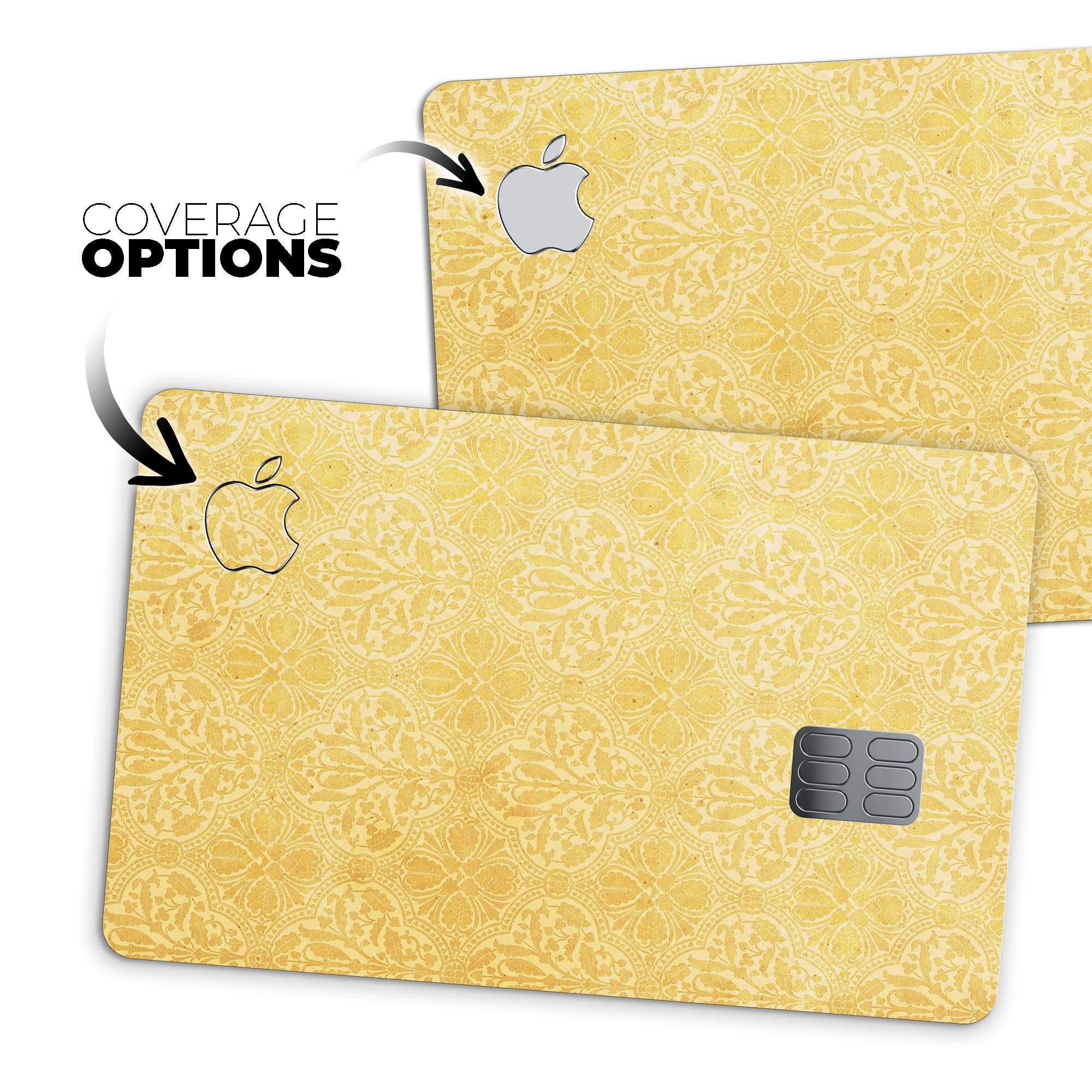 Yellow Vertical Damask Pattern decal skin for Apple Card, showcasing its elegant design and premium quality.