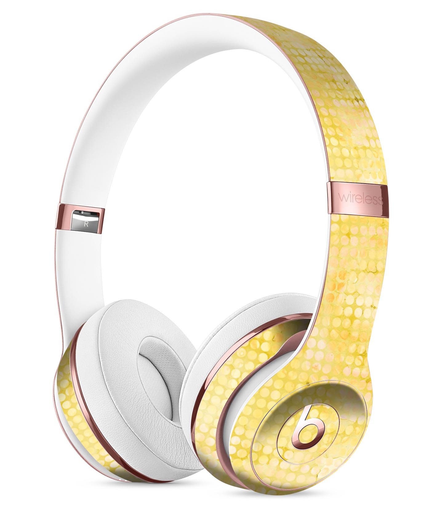Yellow Watercolor Polka Dots Full-Body Skin Kit for Beats by Dre Solo 3 Wireless Headphones, showcasing vibrant colors and unique design.