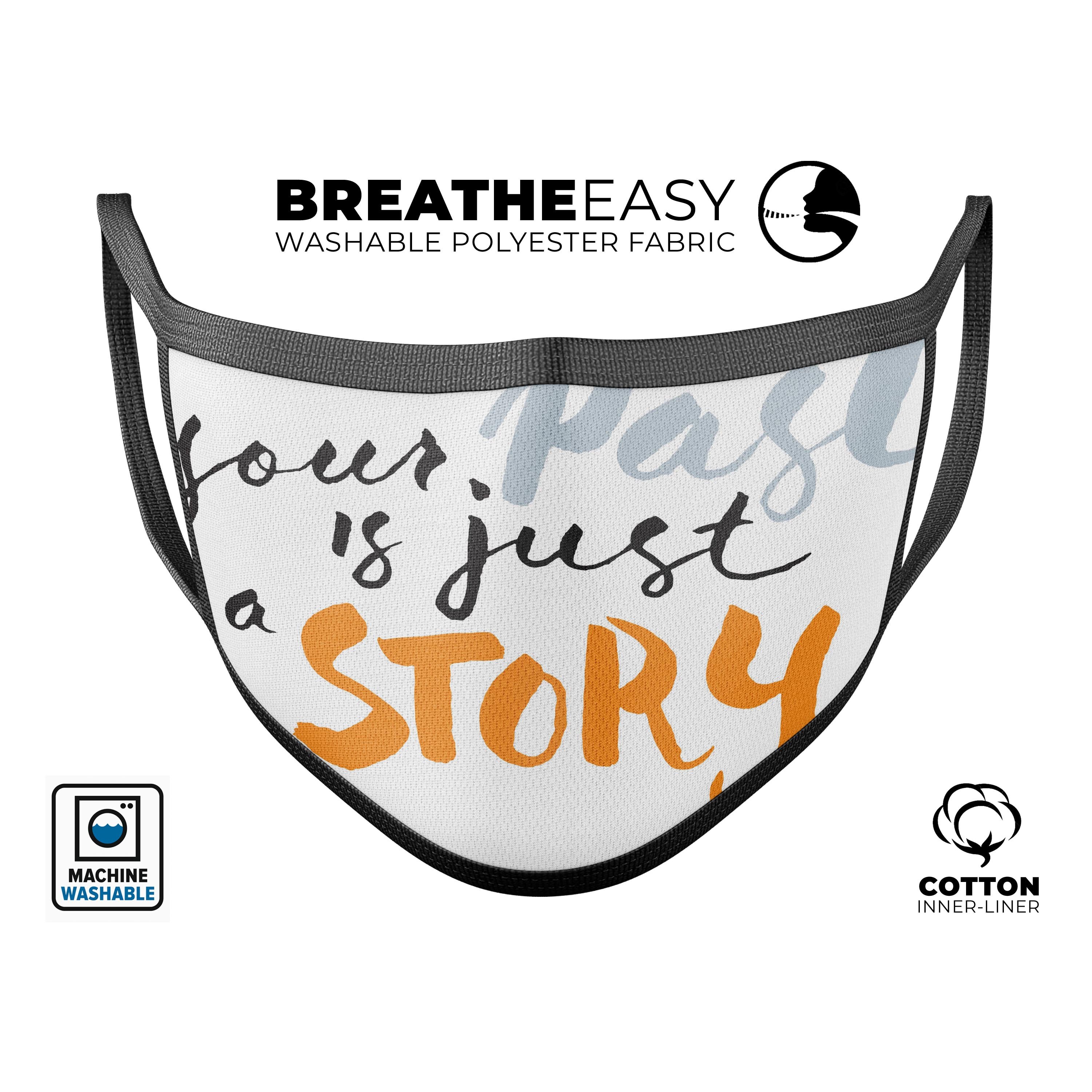 A stylish unisex mouth cover featuring a unique design, made in the USA, showcasing adjustable ear loops and a comfortable cotton interior.