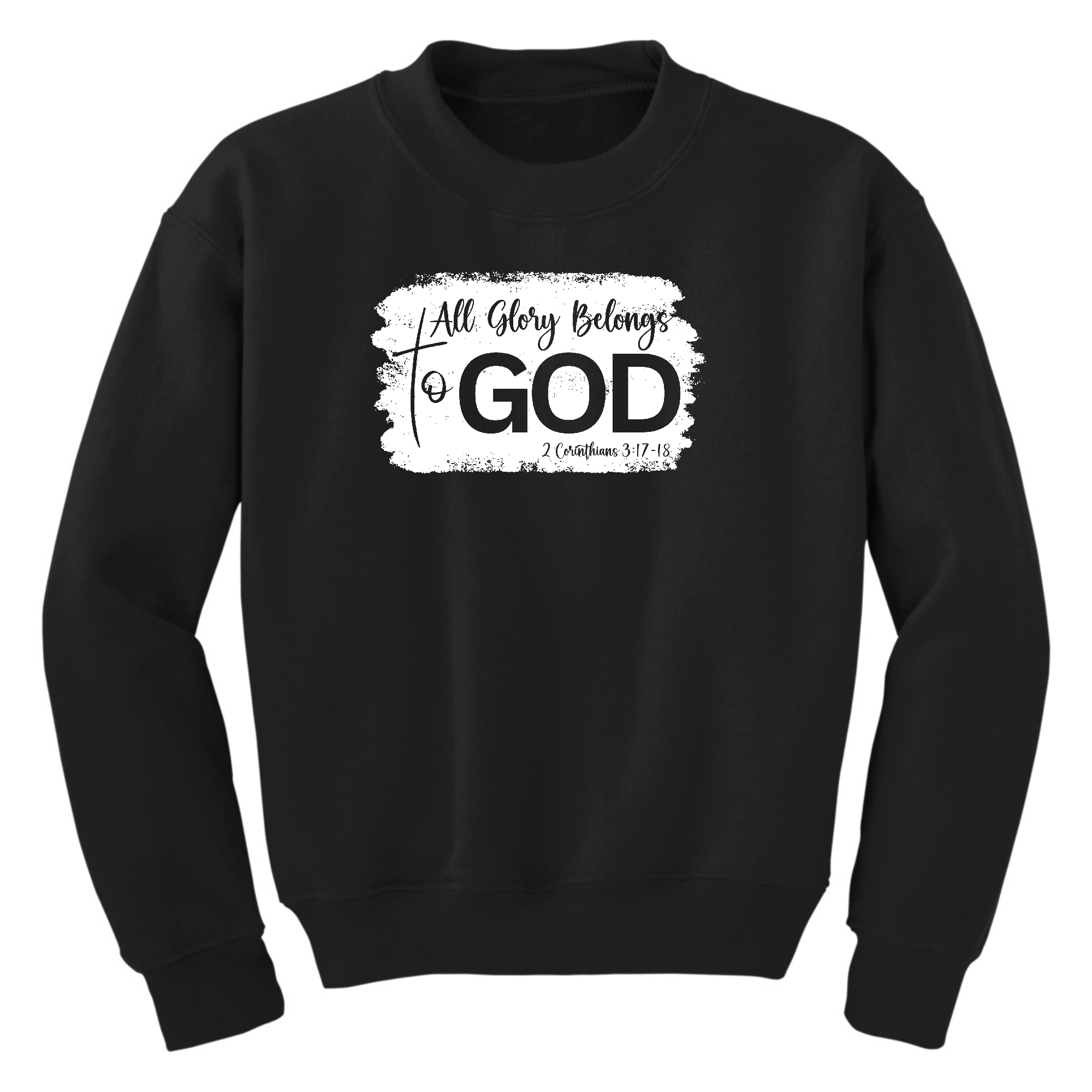 Youth graphic sweatshirt featuring 'All Glory Belongs to God' design, showcasing a comfortable crewneck style with long sleeves.
