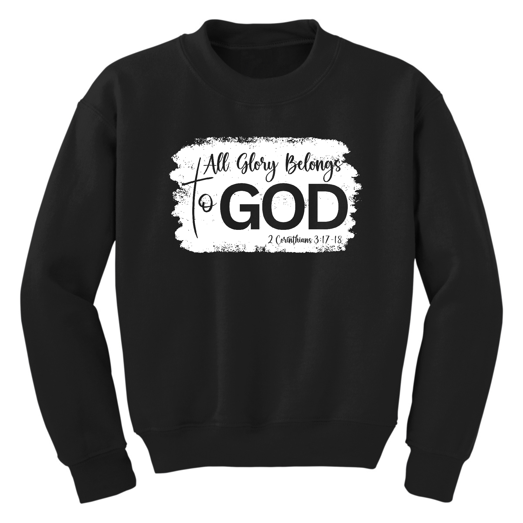 Youth Graphic Sweatshirt with 'All Glory Belongs to God' design, featuring a comfortable crewneck and long sleeves.