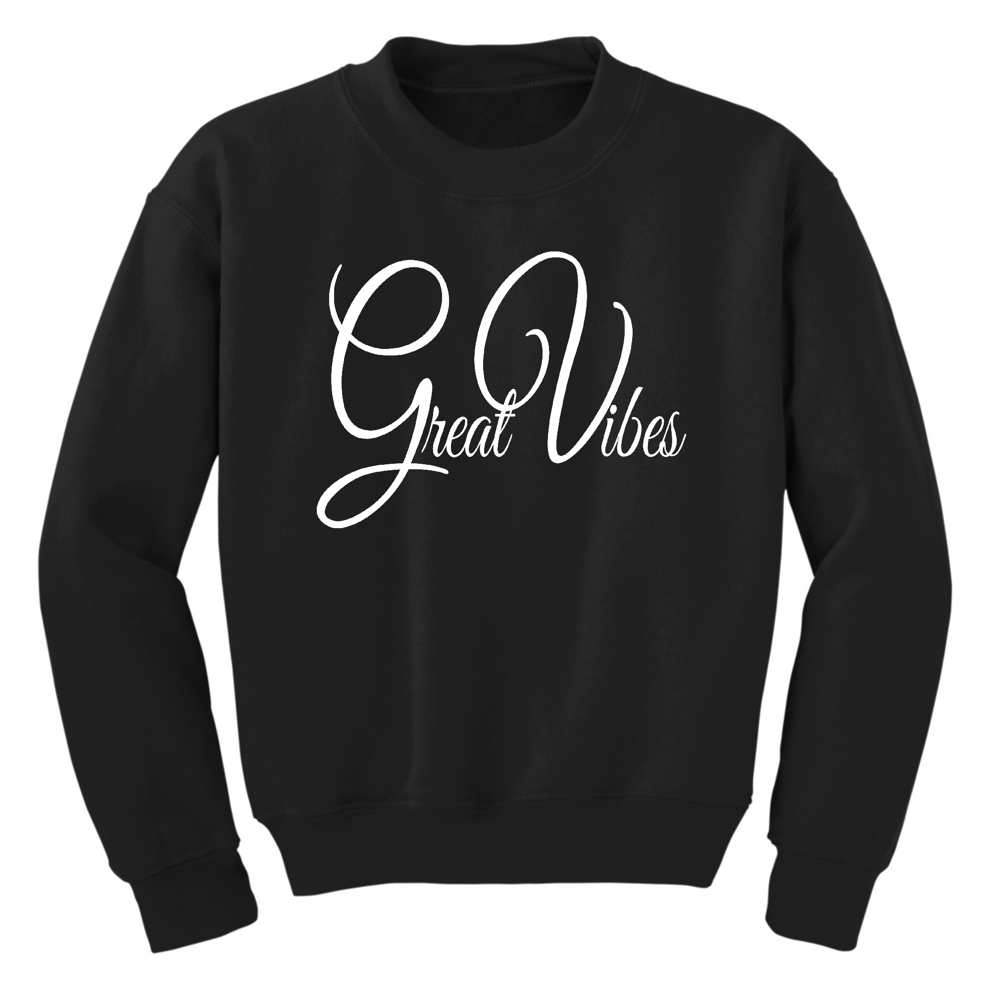 Youth wearing a Great Vibes Graphic Sweatshirt, showcasing its vibrant design and comfortable fit.