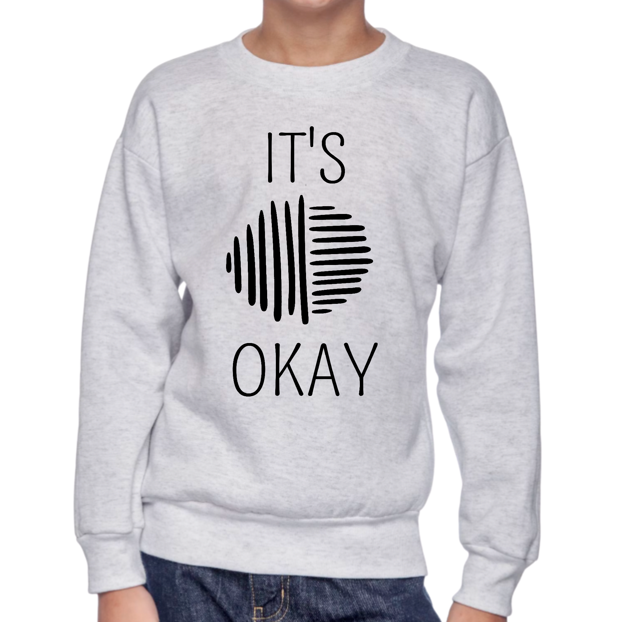 Youth Graphic Sweatshirt in black featuring 'Say it Soul, it's Okay' in stylish line art design, perfect for boys.