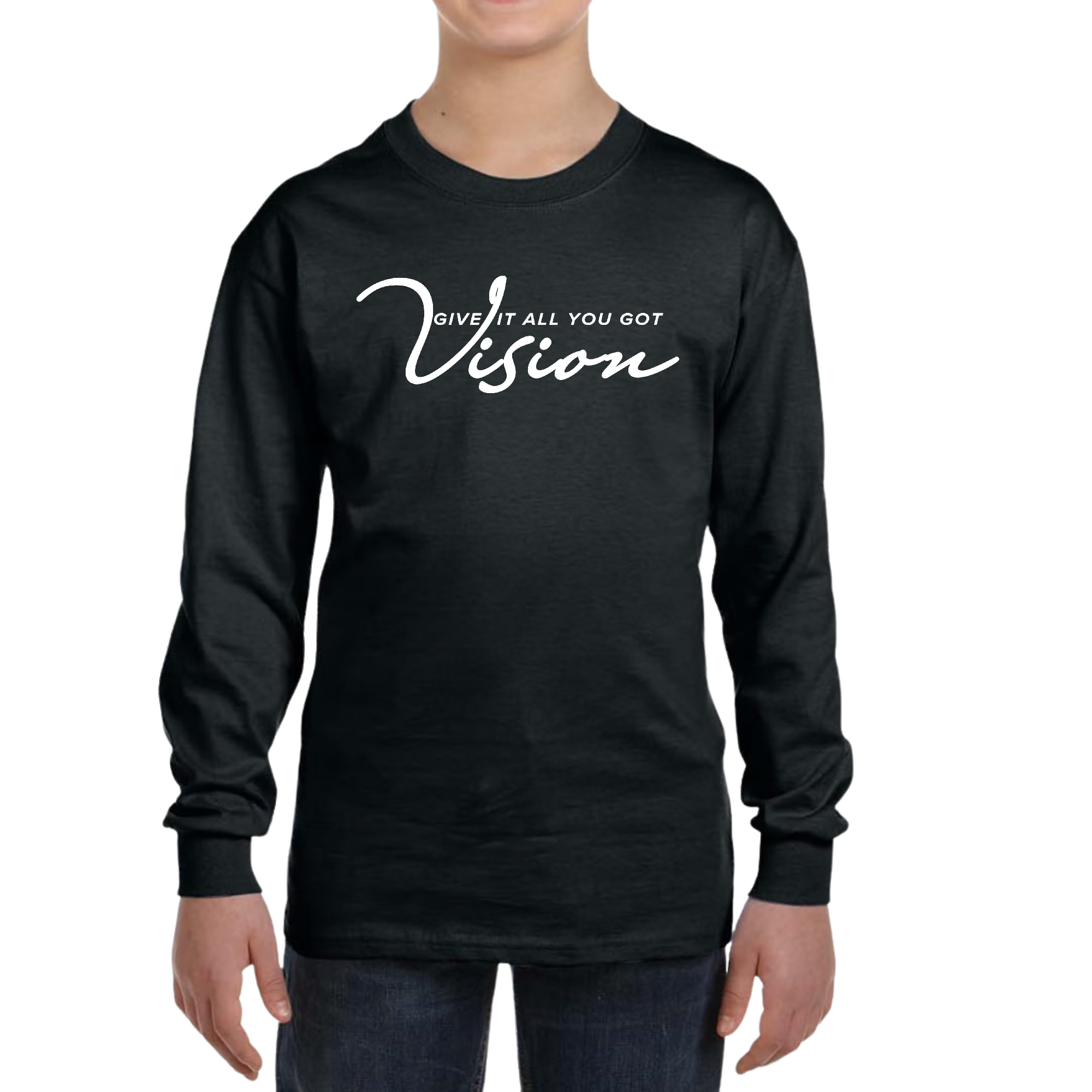 Person wearing Vision slogan shirt.