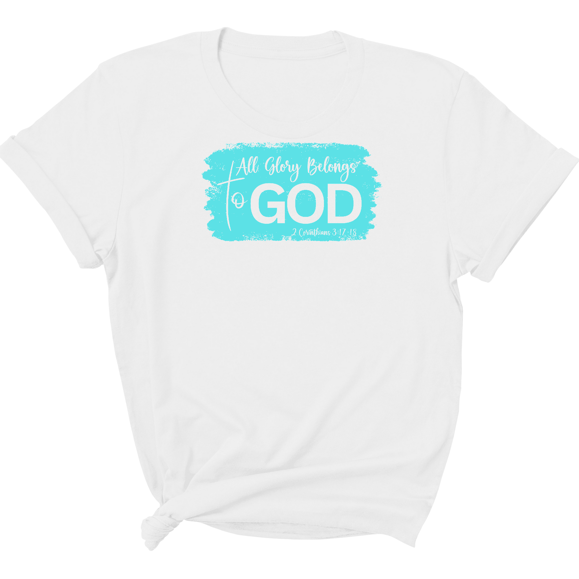 Youth Short Sleeve Graphic T-shirt in cyan color with 'All Glory Belongs to God' design, made from soft preshrunk cotton.