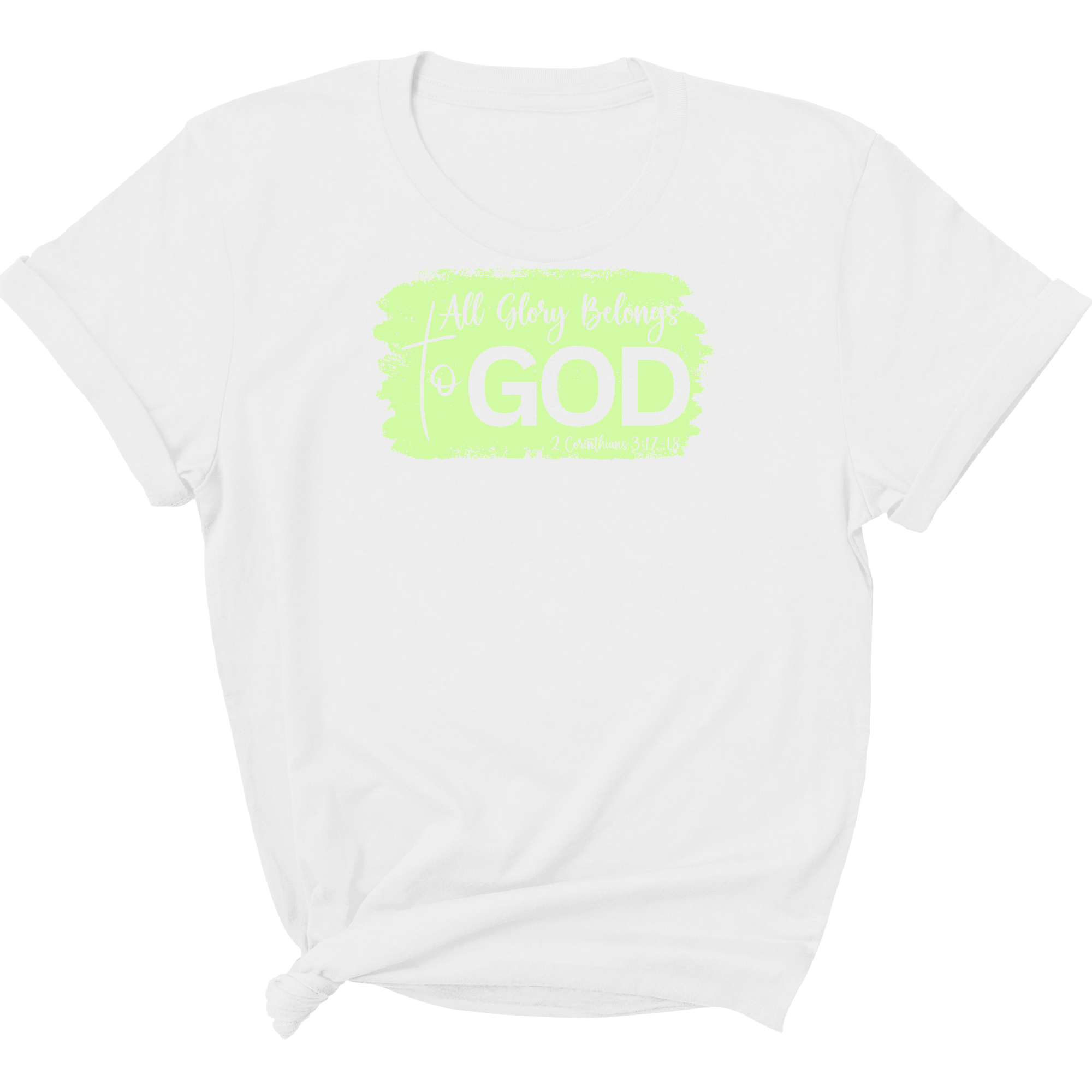 Youth Short Sleeve Graphic T-shirt featuring 'All Glory Belongs to God' neon illustration, made from soft preshrunk cotton.