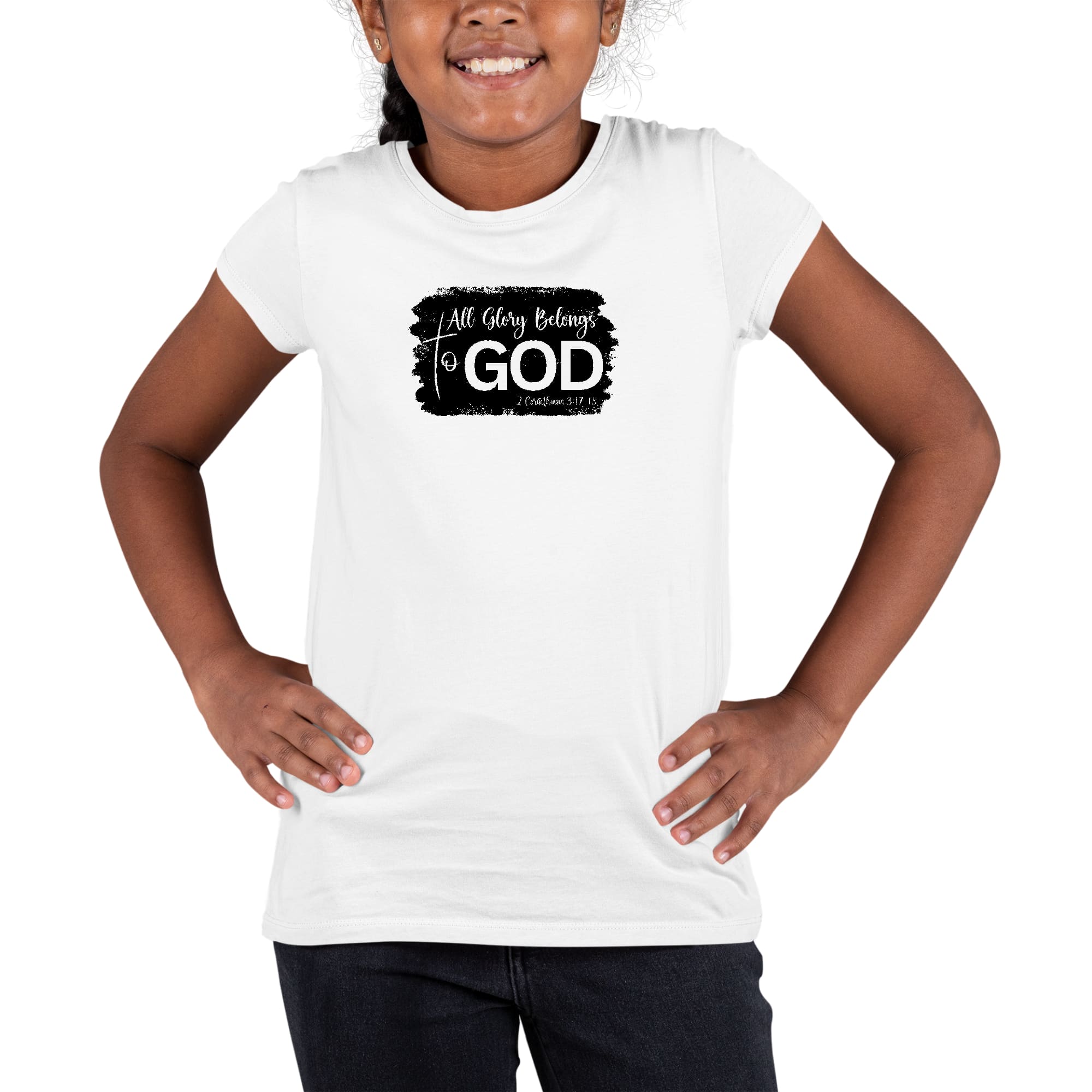 Youth Short Sleeve Graphic T-shirt with 'All Glory Belongs to God' print, made from soft preshrunk cotton, featuring a classic crewneck design.