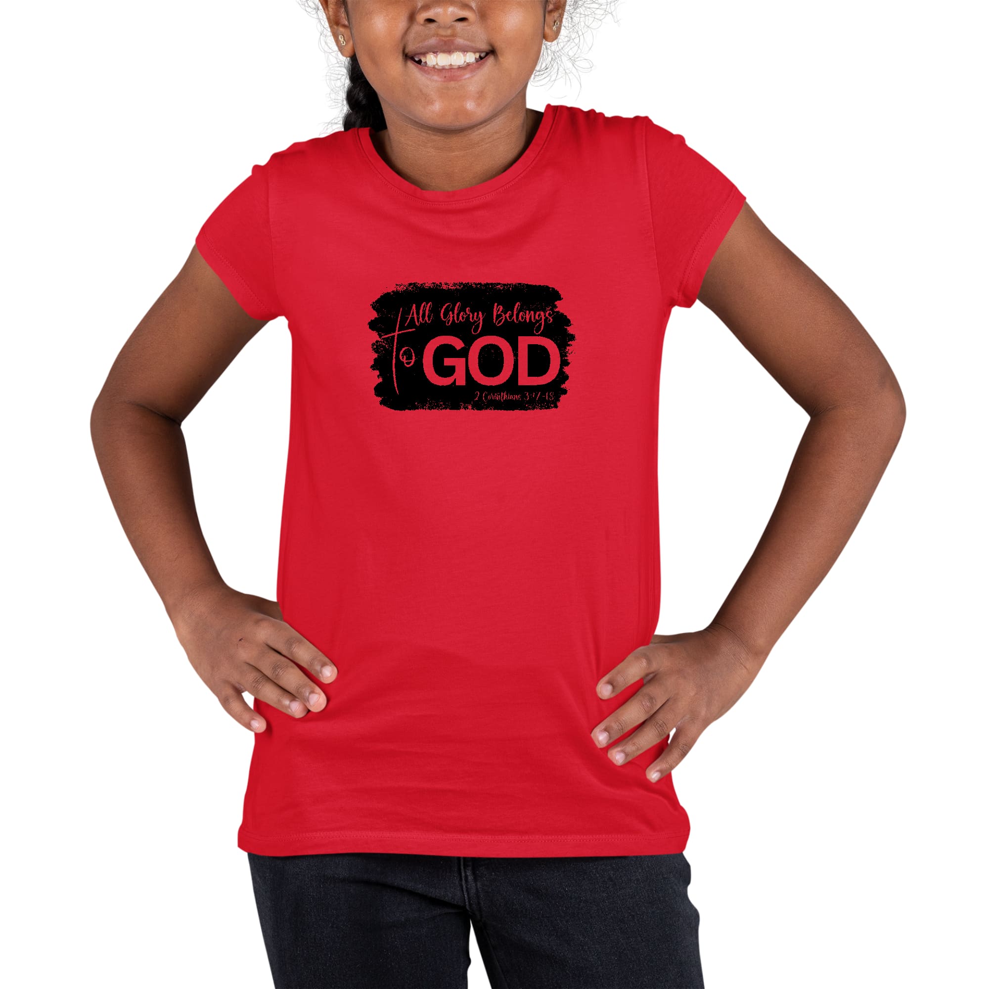 Youth Short Sleeve Graphic T-shirt with 'All Glory Belongs to God' print, made from soft preshrunk cotton, featuring a classic crewneck design.