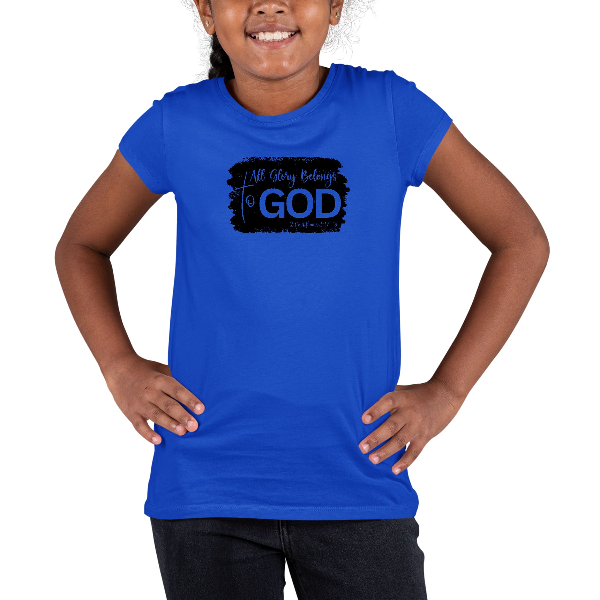 Youth Short Sleeve Graphic T-shirt with 'All Glory Belongs to God' print, made from soft preshrunk cotton, featuring a classic crewneck design.
