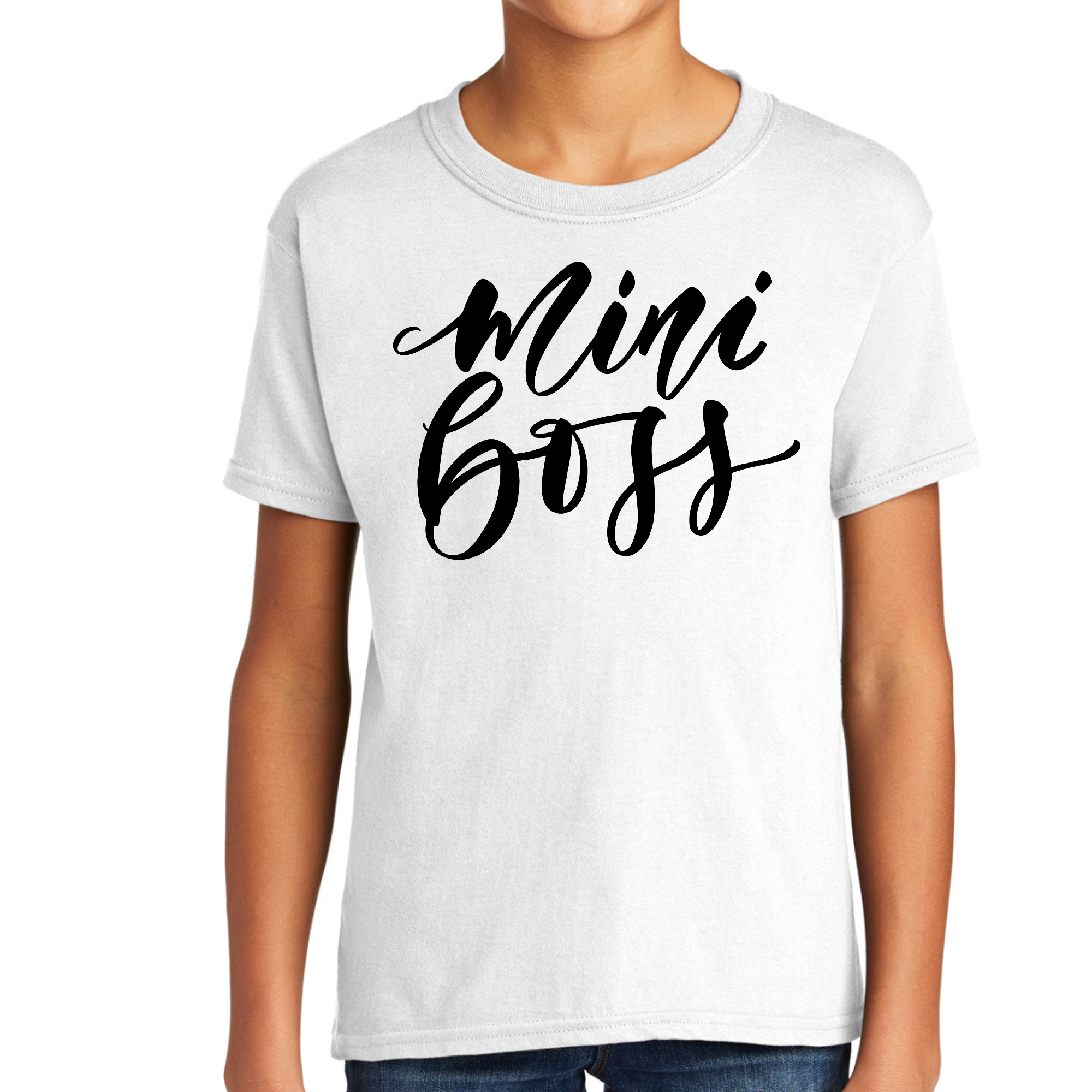 Youth Short Sleeve Graphic T-shirt featuring a Mini Boss black illustration, made from soft cotton material.