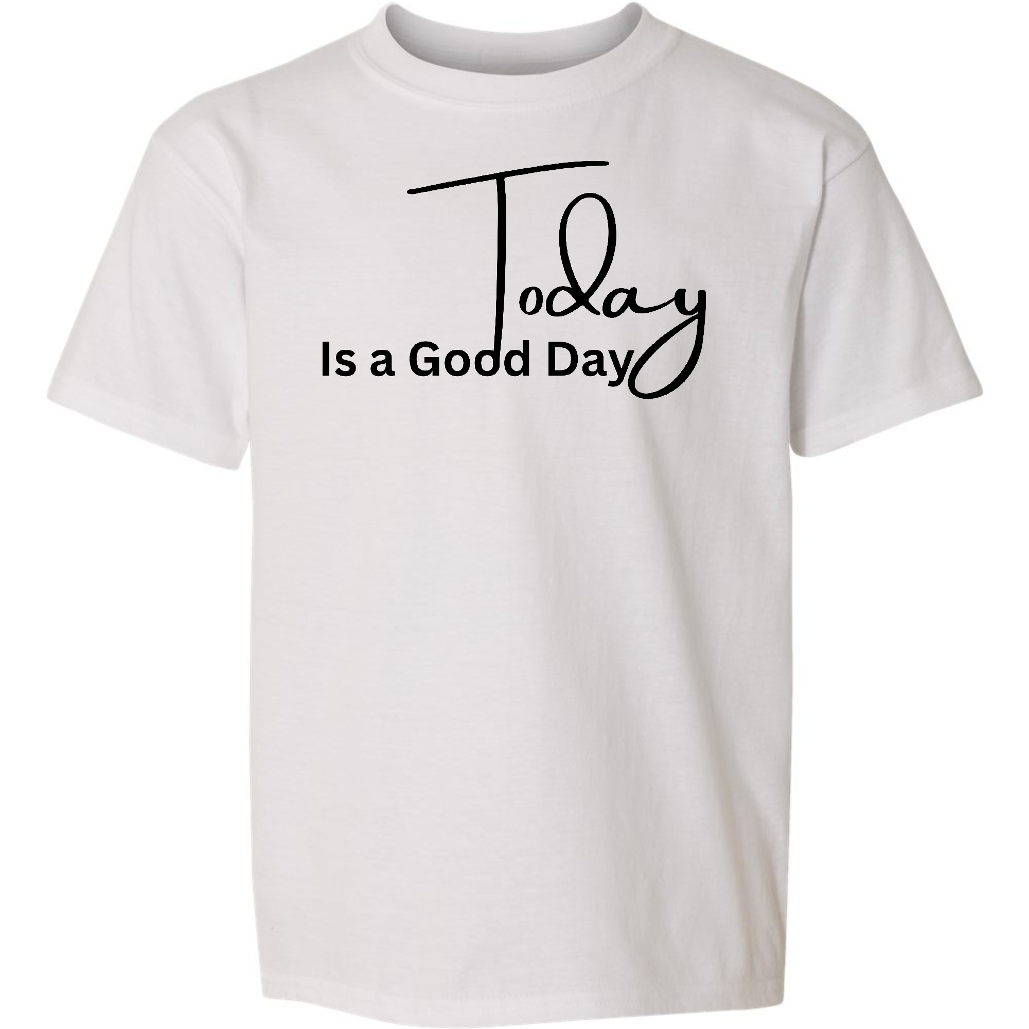 Youth Short Sleeve Graphic T-shirt featuring 'Today is a Good Day' black illustration, made from soft preshrunk cotton.