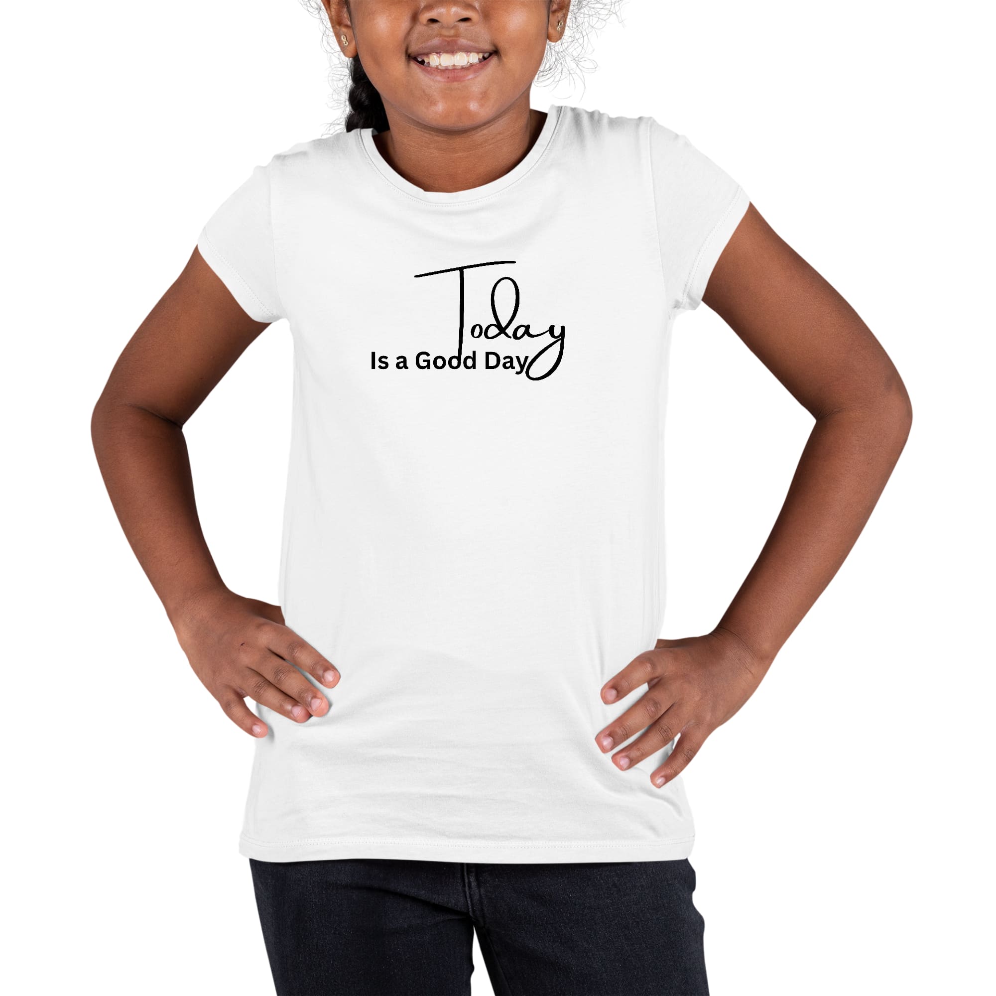 Youth Short Sleeve Graphic T-shirt with 'Today is a Good Day' black illustration, made from soft preshrunk cotton.