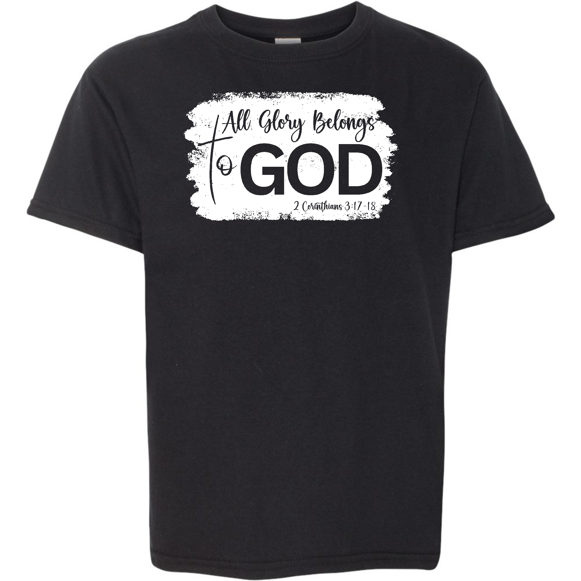 Youth Short Sleeve T-shirt featuring 'All Glory Belongs to God' graphic, made from soft preshrunk cotton, ideal for casual wear.