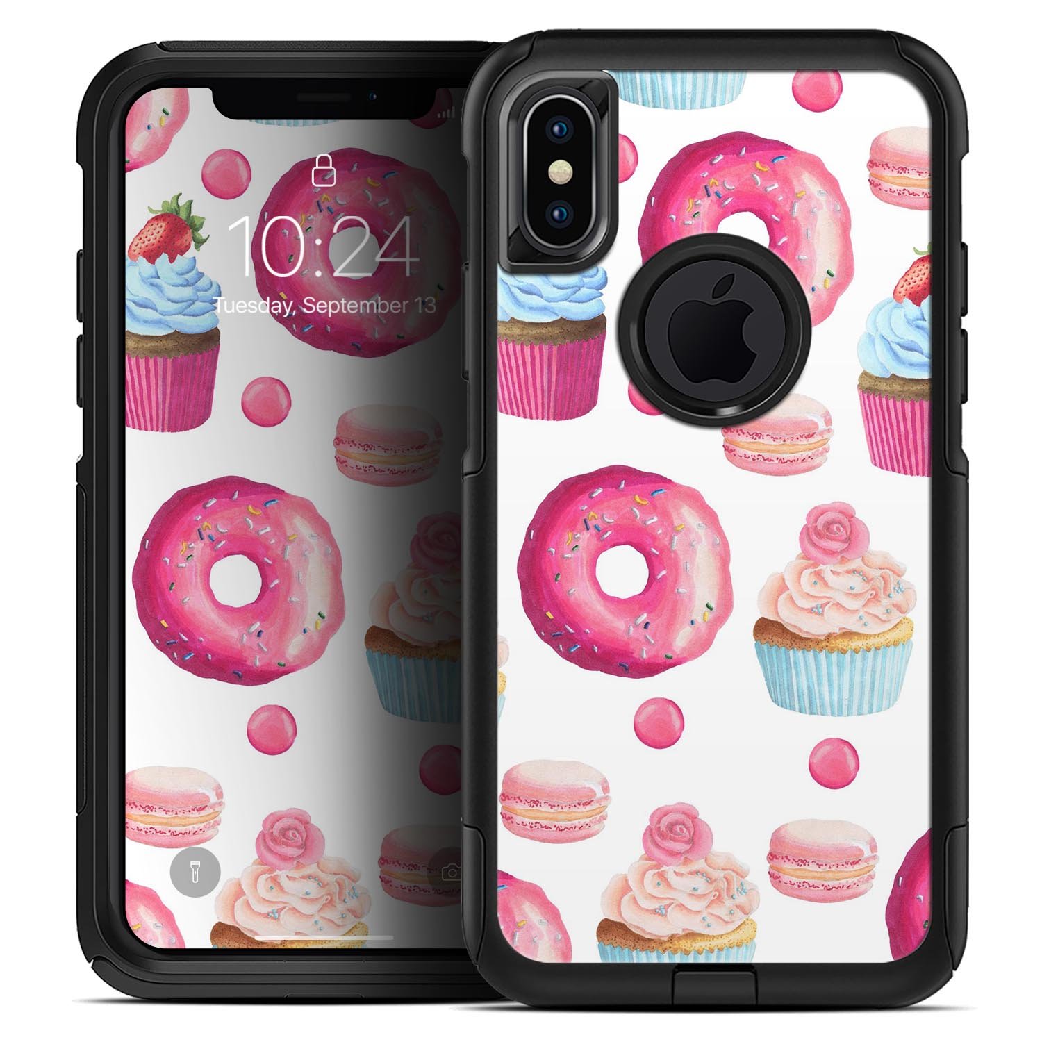 Yummy Galore Bakery Treats Skin Kit for iPhone OtterBox cases featuring a colorful dessert design.