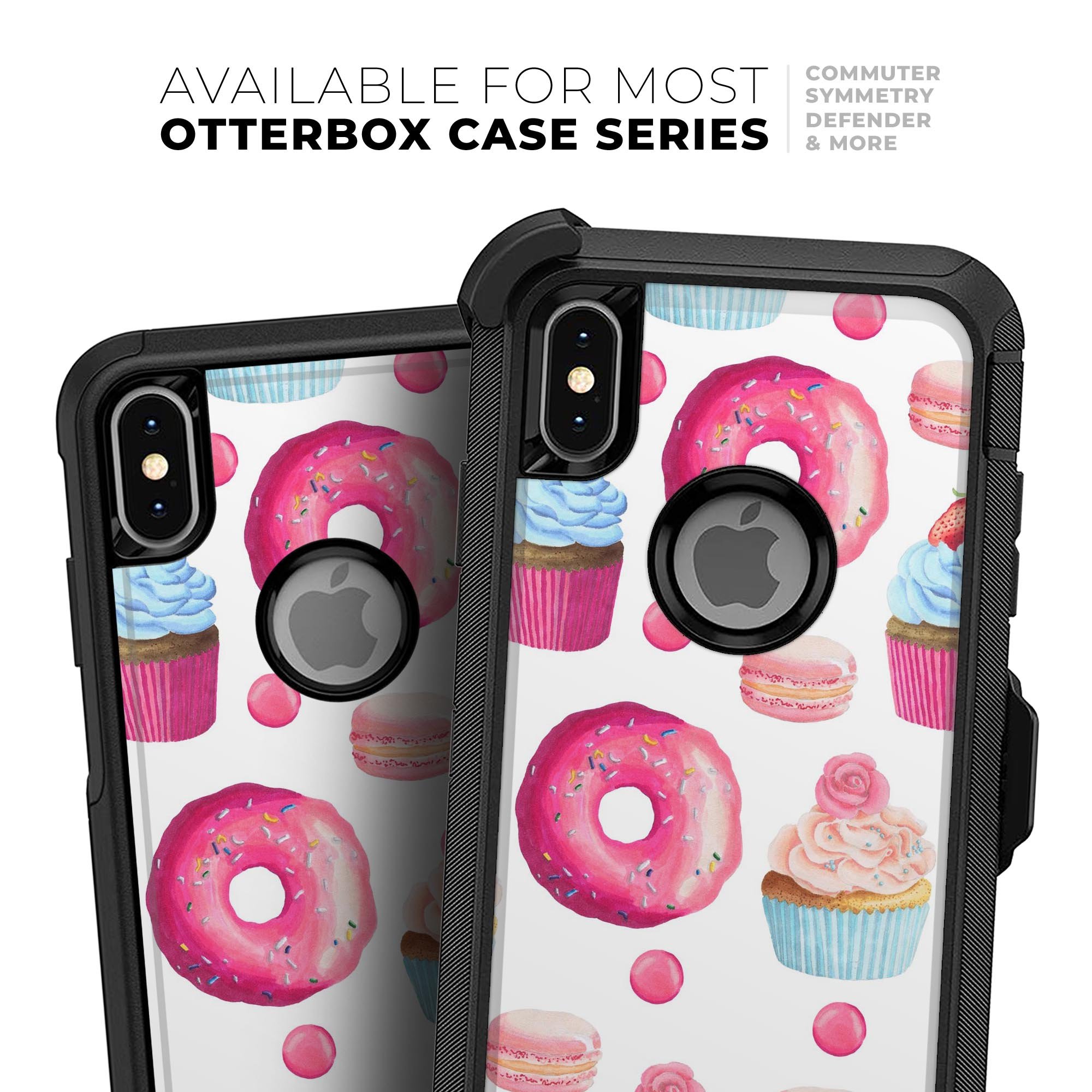 Yummy Galore Bakery Treats Skin Kit for iPhone OtterBox cases featuring a colorful dessert design.