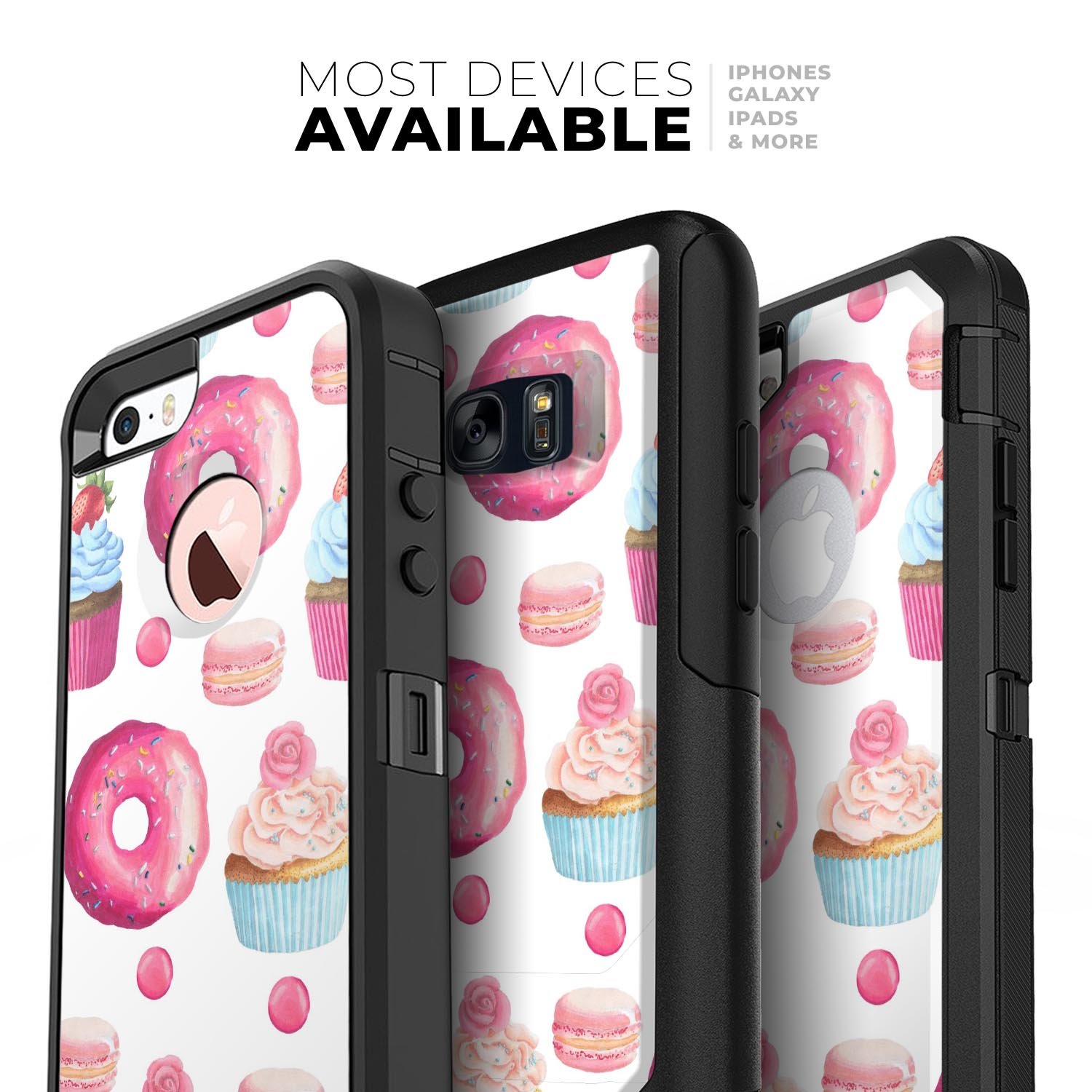Yummy Galore Bakery Treats Skin Kit for iPhone OtterBox cases featuring a colorful dessert design.