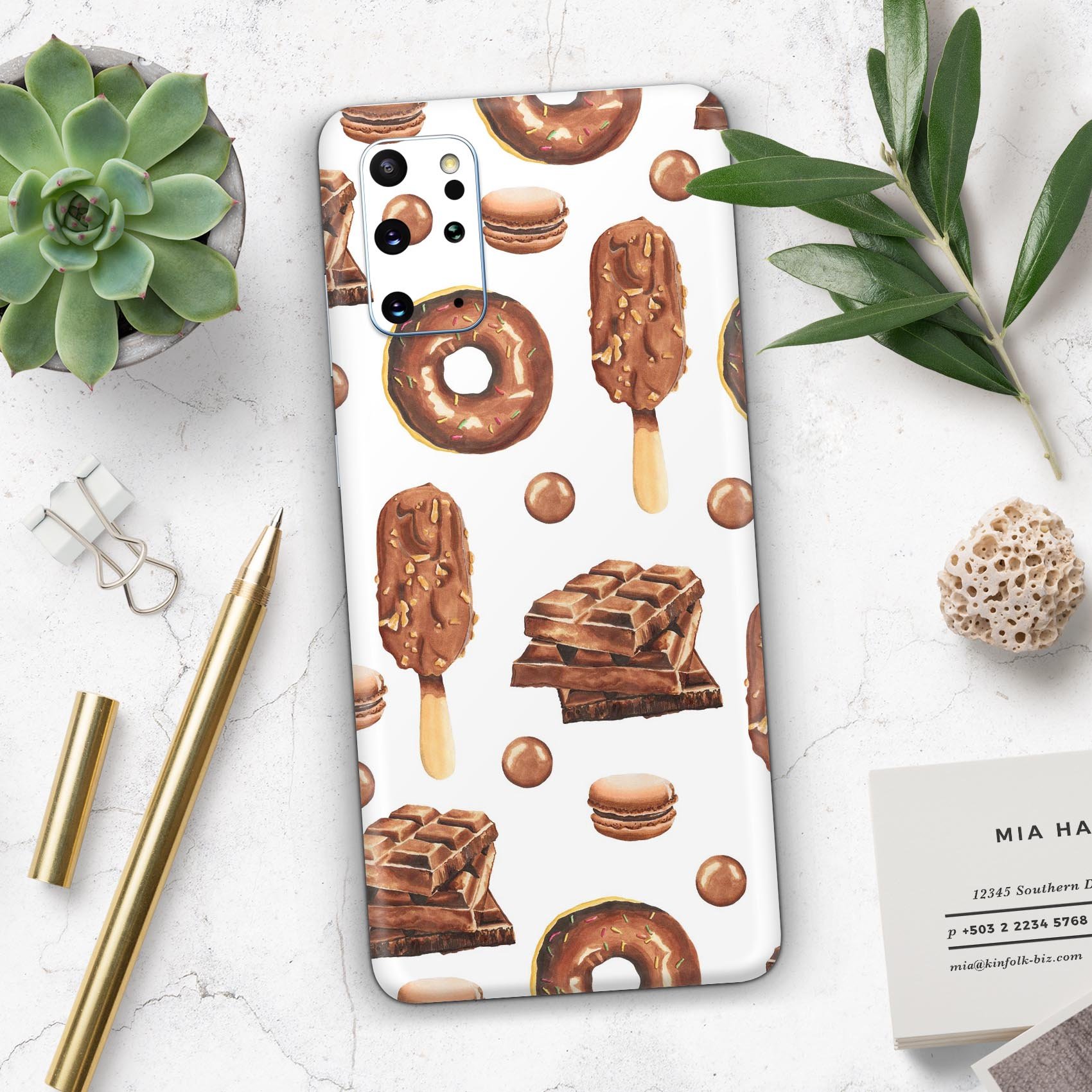 Yummy Galore Bakery Treats Skin-Kit for Samsung Galaxy S20, showcasing vibrant design and premium vinyl material.